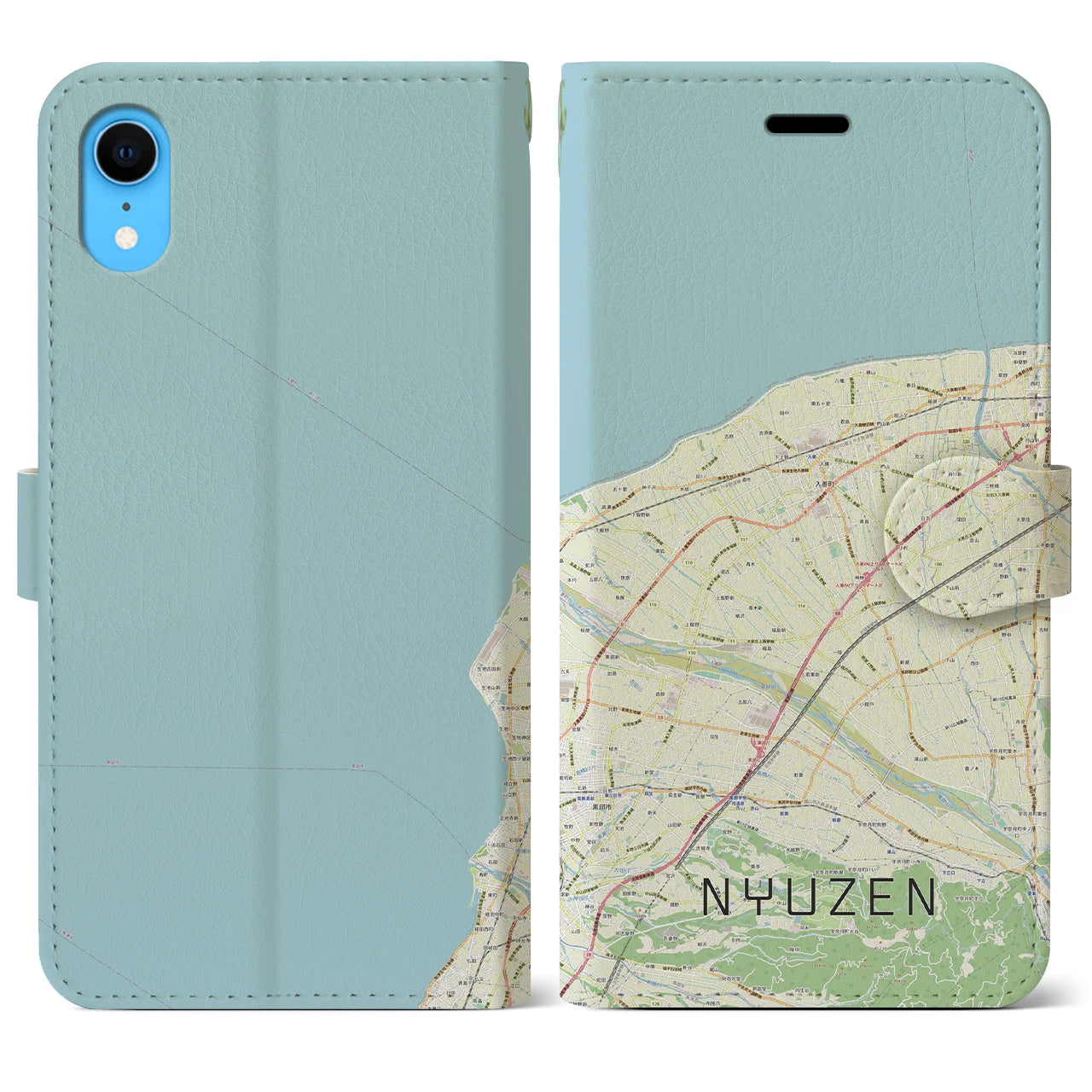 【入善(富山県)】地図柄iPhoneケース(手帳タイプ)ナチュラル・iPhone XR 用