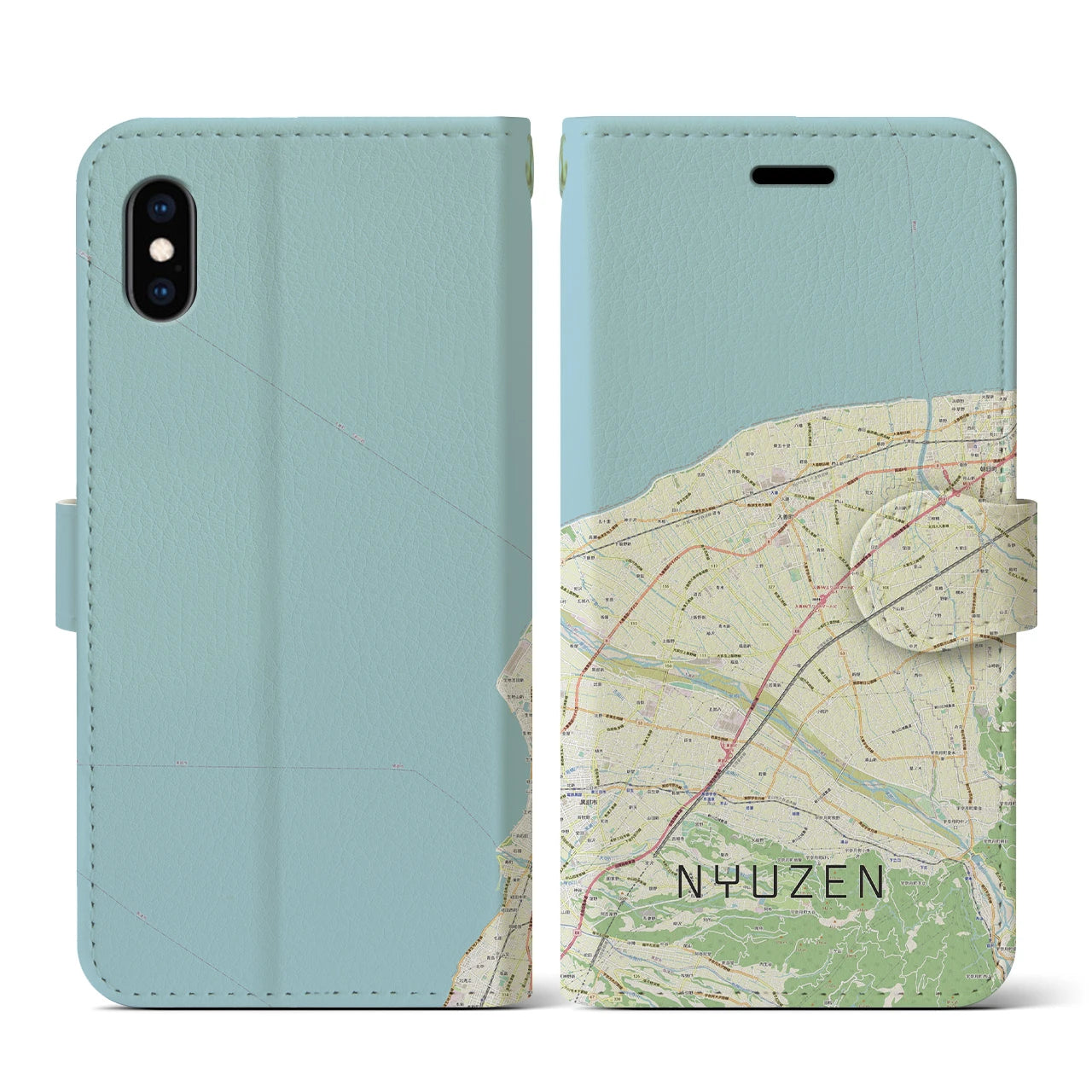【入善(富山県)】地図柄iPhoneケース(手帳タイプ)ナチュラル・iPhone XS / X 用