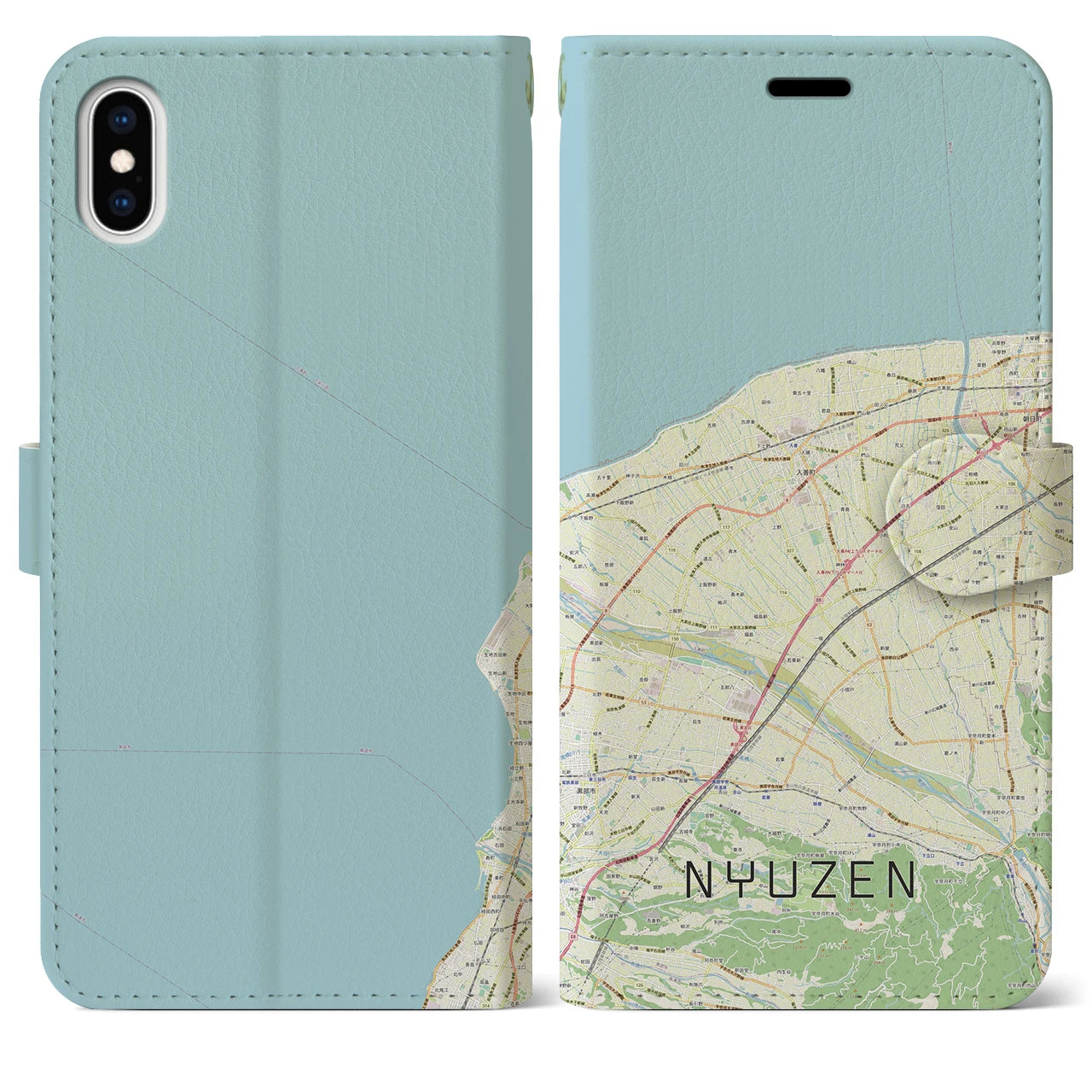 【入善(富山県)】地図柄iPhoneケース(手帳タイプ)ナチュラル・iPhone XS Max 用