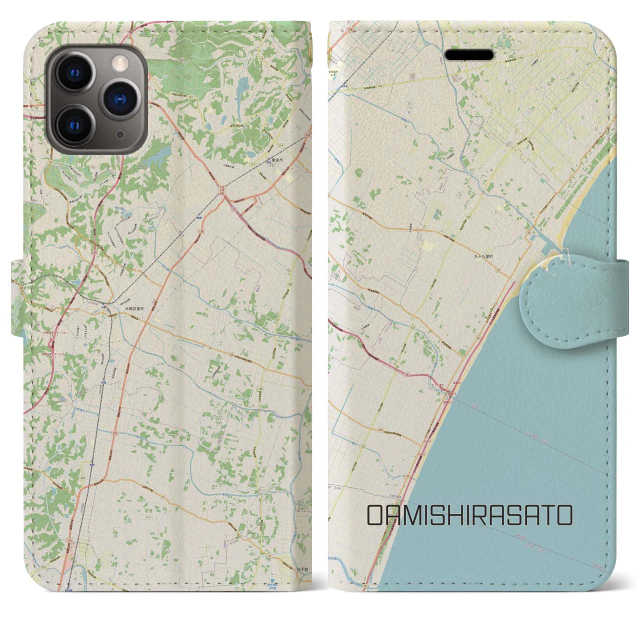 【大網白里(千葉県)】地図柄iPhoneケース(手帳タイプ)ナチュラル・iPhone 11 Pro Max 用