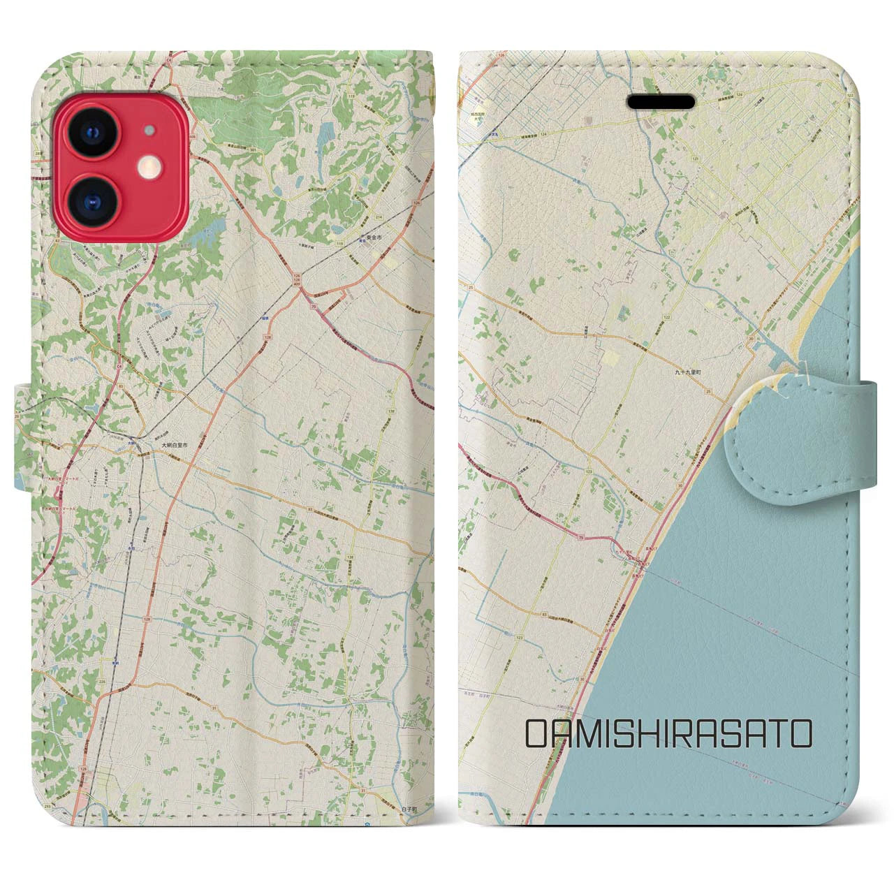 【大網白里(千葉県)】地図柄iPhoneケース(手帳タイプ)ナチュラル・iPhone 11 用