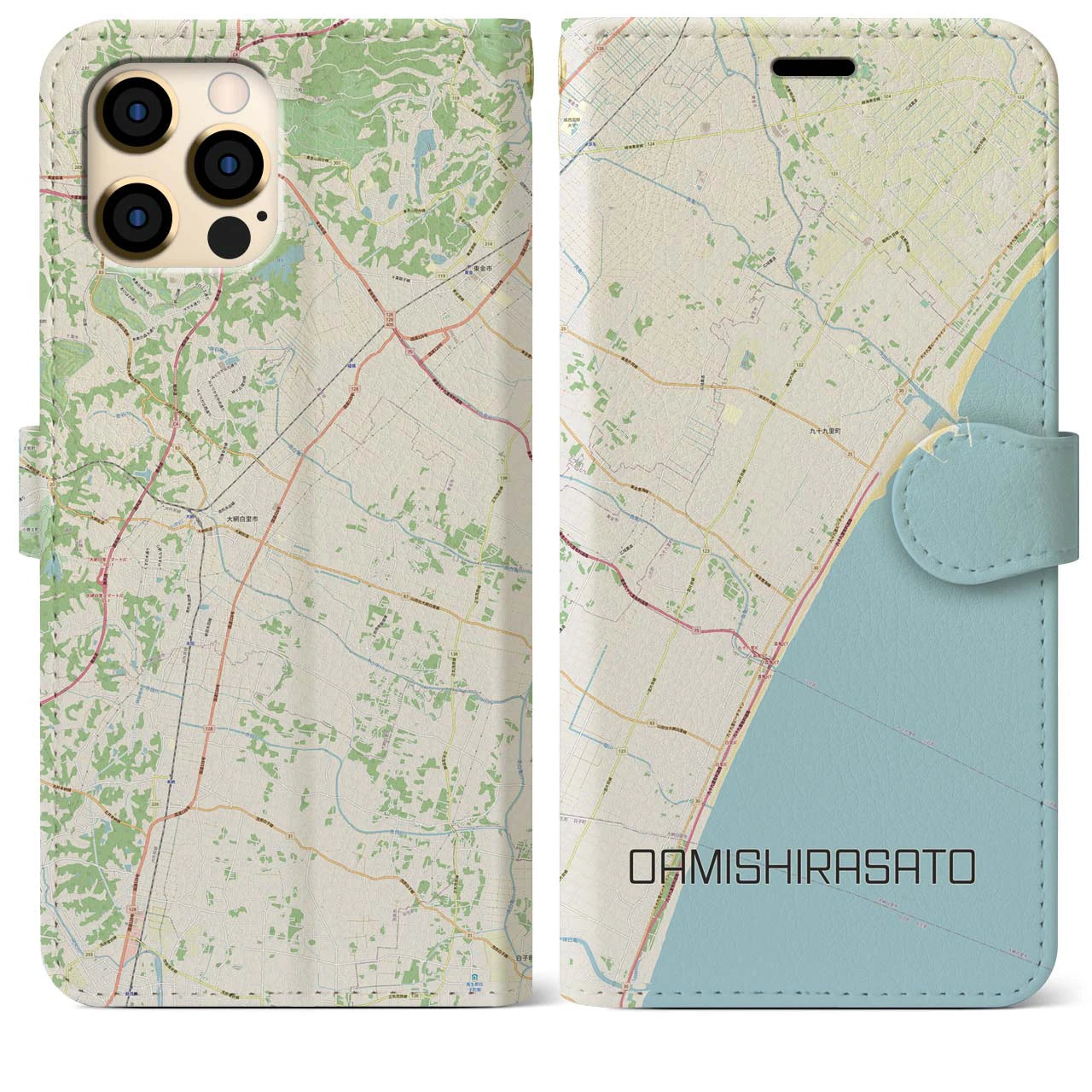 【大網白里(千葉県)】地図柄iPhoneケース(手帳タイプ)ナチュラル・iPhone 12 Pro Max 用