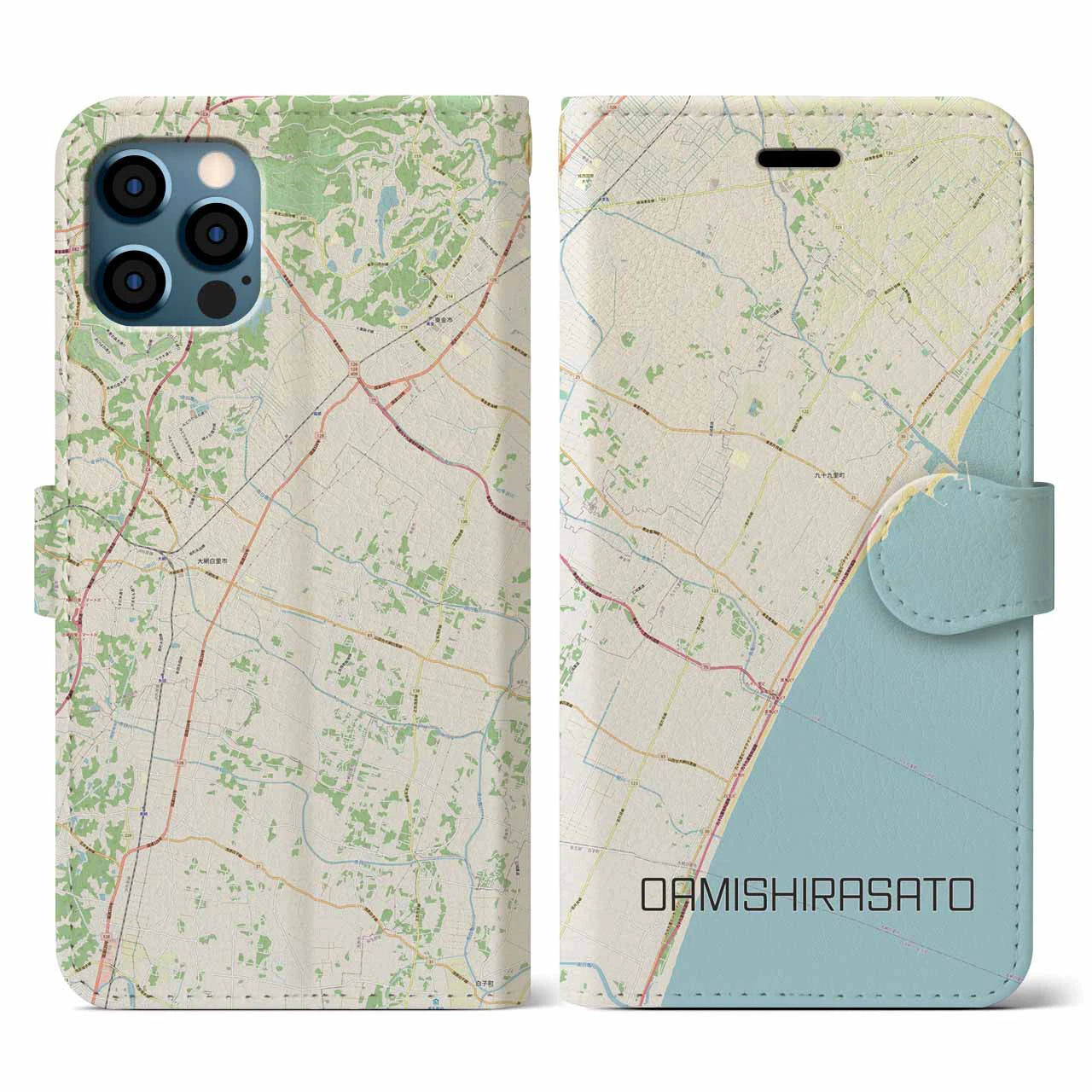 【大網白里(千葉県)】地図柄iPhoneケース(手帳タイプ)ナチュラル・iPhone 12 / 12 Pro 用