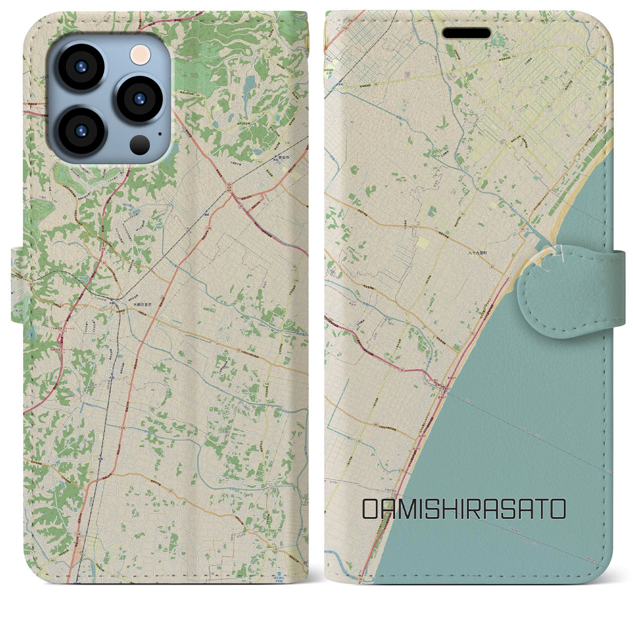 【大網白里(千葉県)】地図柄iPhoneケース(手帳タイプ)ナチュラル・iPhone 13 Pro Max 用