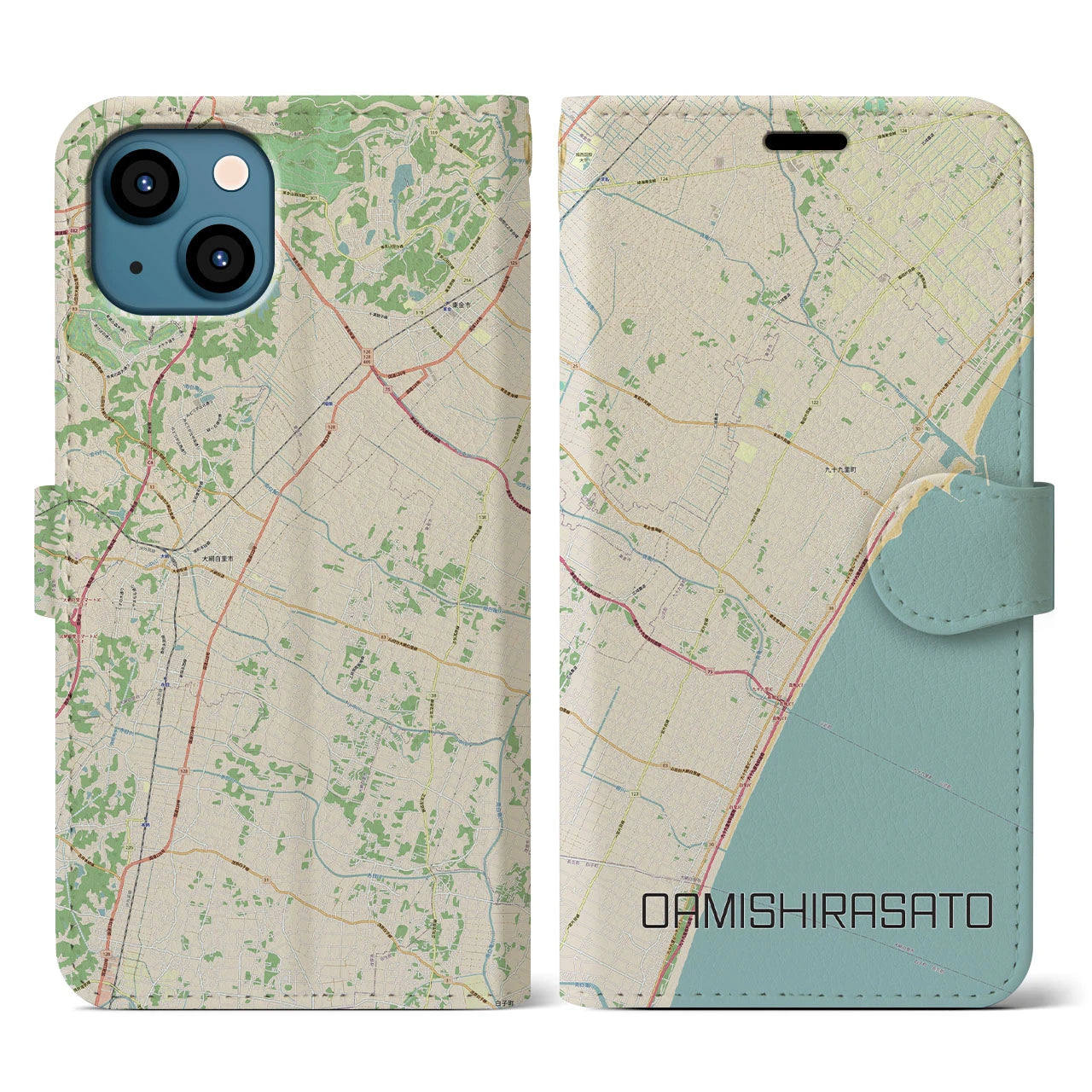 【大網白里(千葉県)】地図柄iPhoneケース(手帳タイプ)ナチュラル・iPhone 13 用