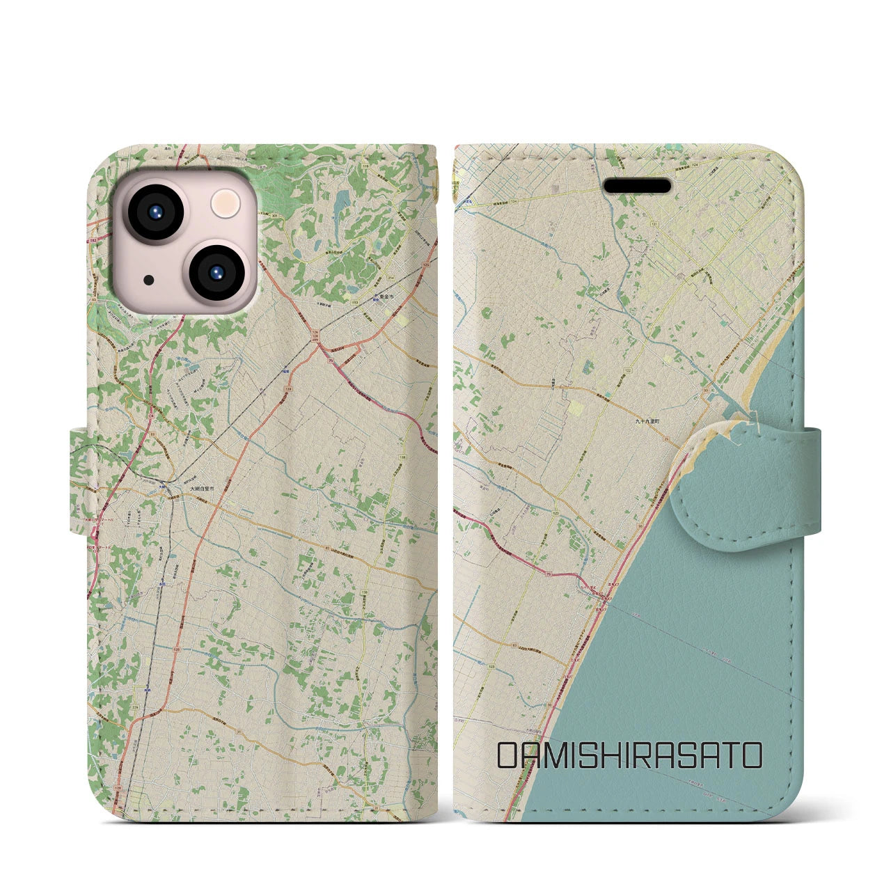 【大網白里(千葉県)】地図柄iPhoneケース(手帳タイプ)ナチュラル・iPhone 13 mini 用