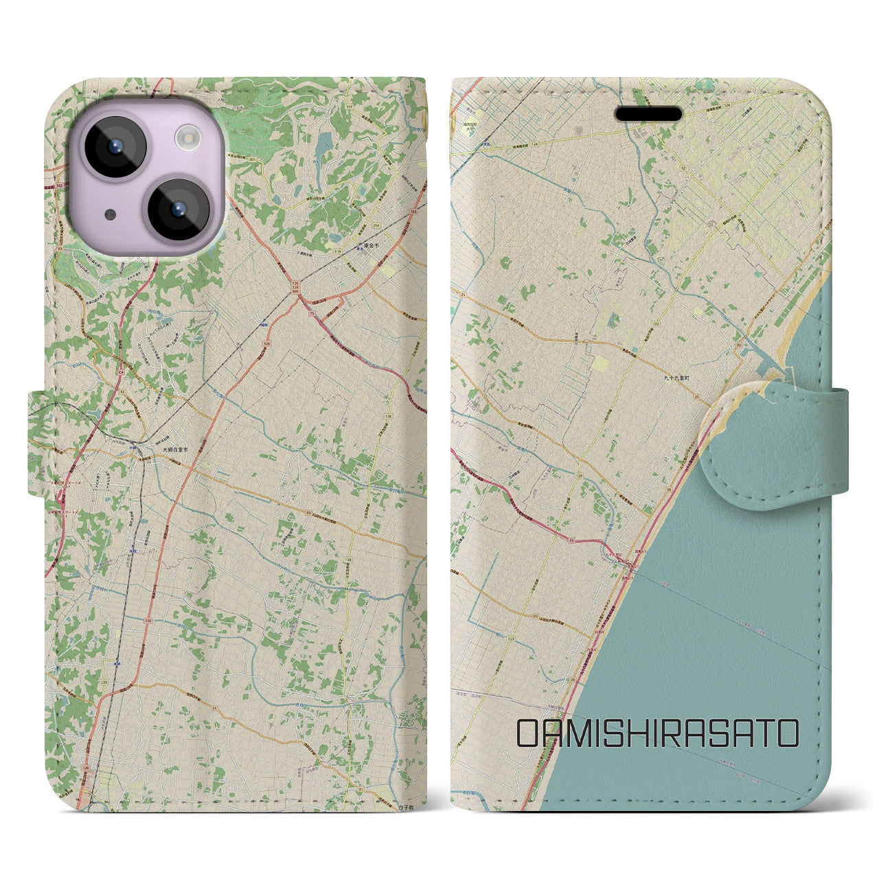 【大網白里(千葉県)】地図柄iPhoneケース(手帳タイプ)ナチュラル・iPhone 14 用