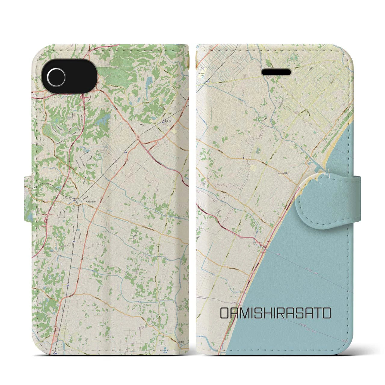 【大網白里(千葉県)】地図柄iPhoneケース(手帳タイプ)ナチュラル・iPhone SE(第3 / 第2世代) / 8 / 7 / 6s / 6 用