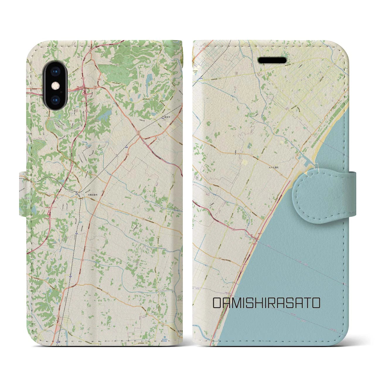 【大網白里(千葉県)】地図柄iPhoneケース(手帳タイプ)ナチュラル・iPhone XS / X 用