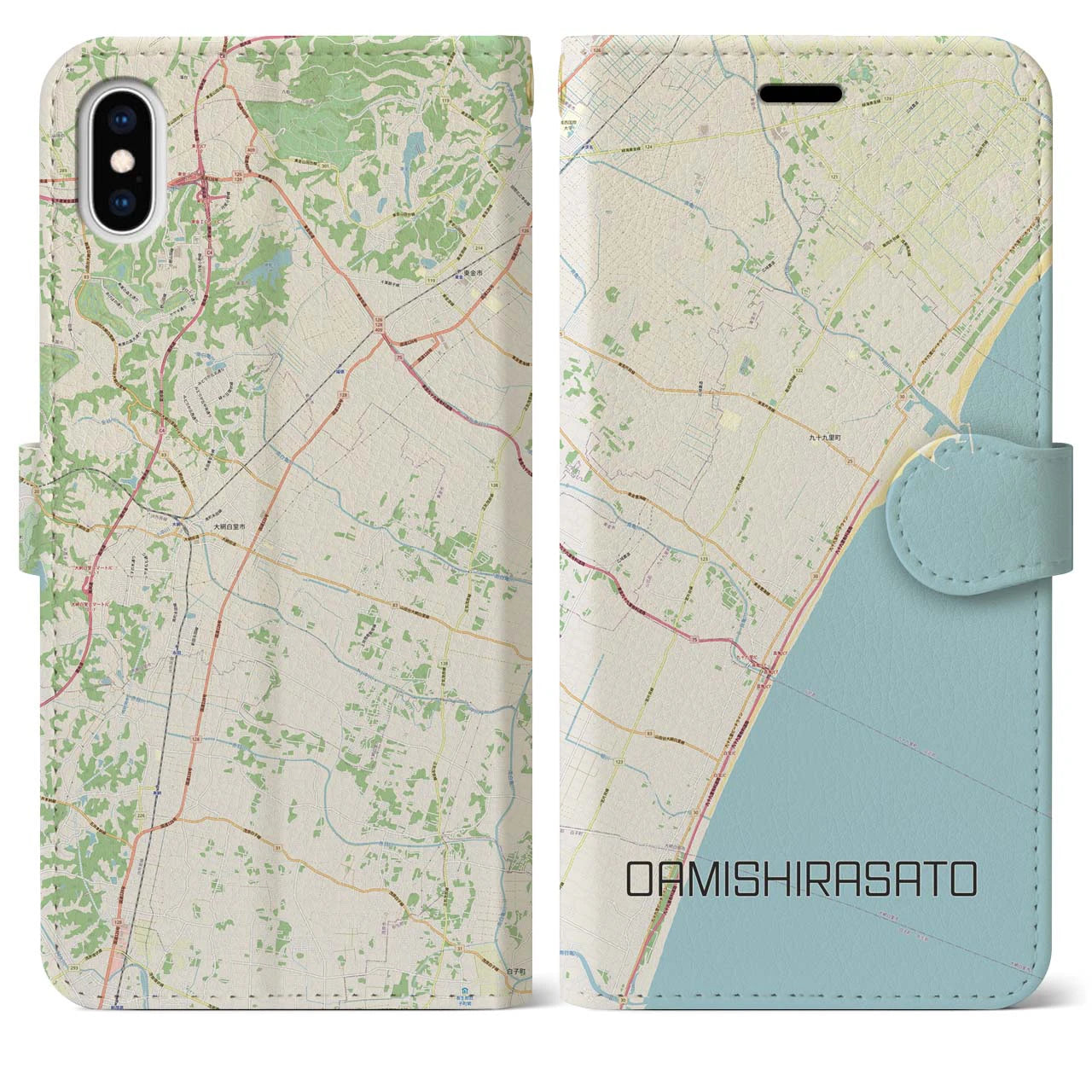 【大網白里(千葉県)】地図柄iPhoneケース(手帳タイプ)ナチュラル・iPhone XS Max 用