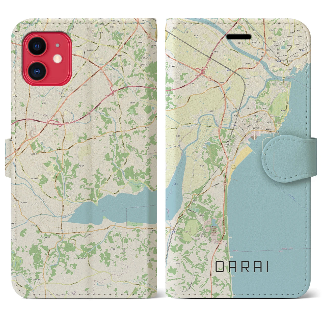 【大洗(茨城県)】地図柄iPhoneケース(手帳タイプ)ナチュラル・iPhone 11 用