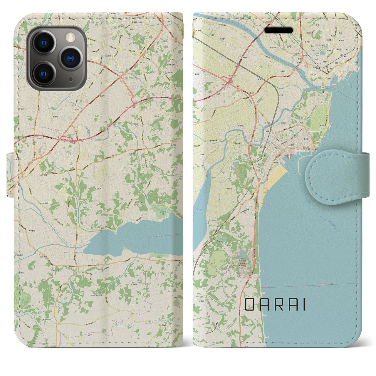 【大洗(茨城県)】地図柄iPhoneケース(手帳タイプ)ナチュラル・iPhone 11 Pro Max 用
