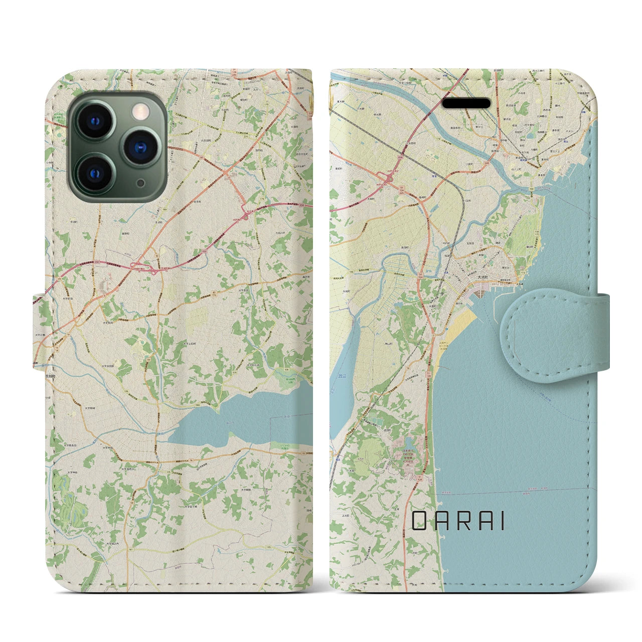 【大洗(茨城県)】地図柄iPhoneケース(手帳タイプ)ナチュラル・iPhone 11 Pro 用