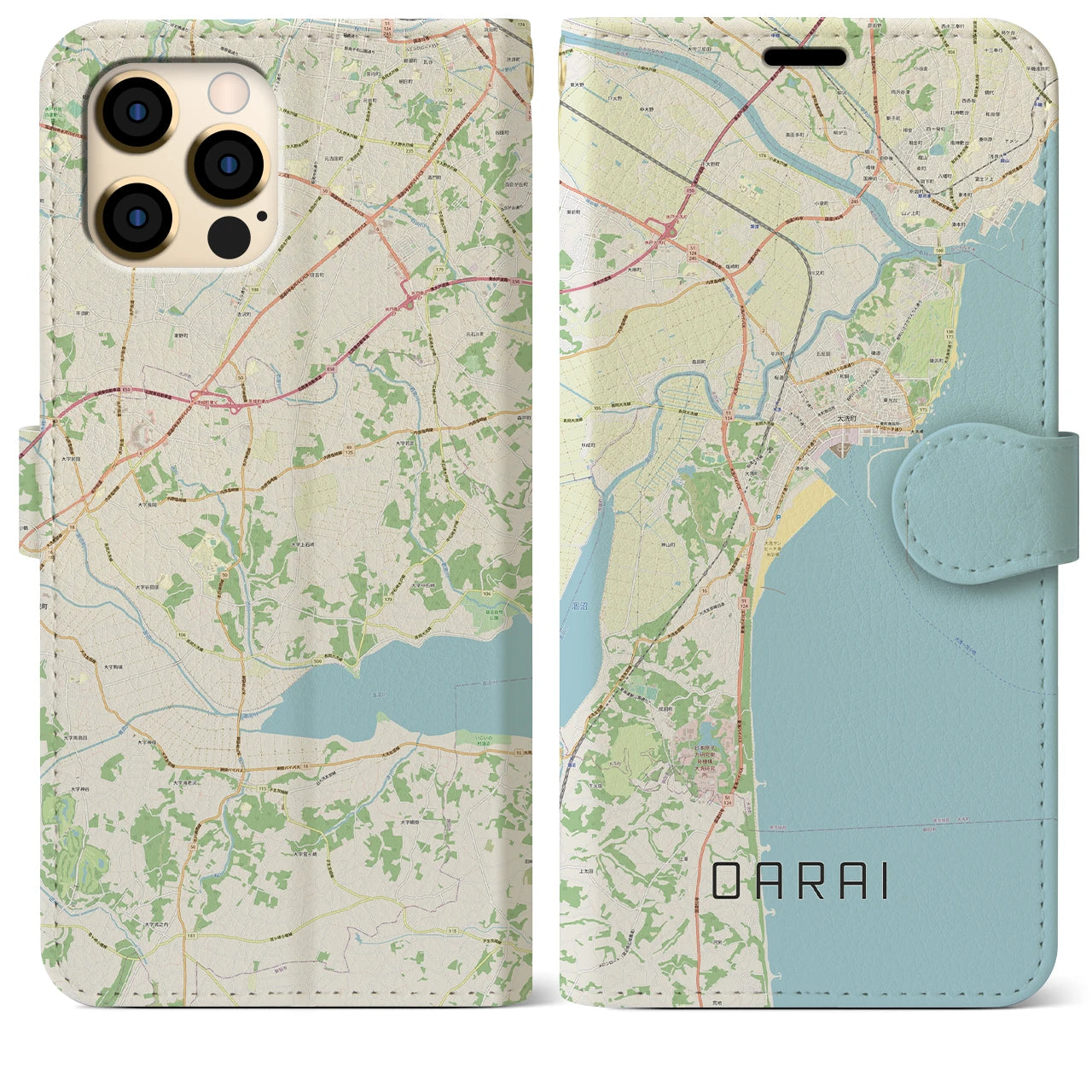 【大洗(茨城県)】地図柄iPhoneケース(手帳タイプ)ナチュラル・iPhone 12 Pro Max 用