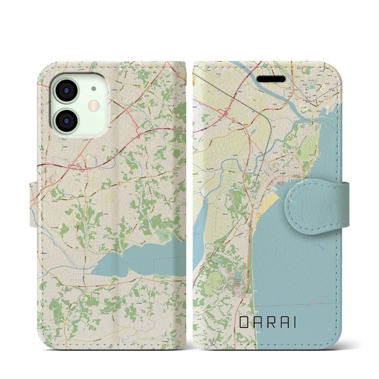 【大洗(茨城県)】地図柄iPhoneケース(手帳タイプ)ナチュラル・iPhone 12 mini 用