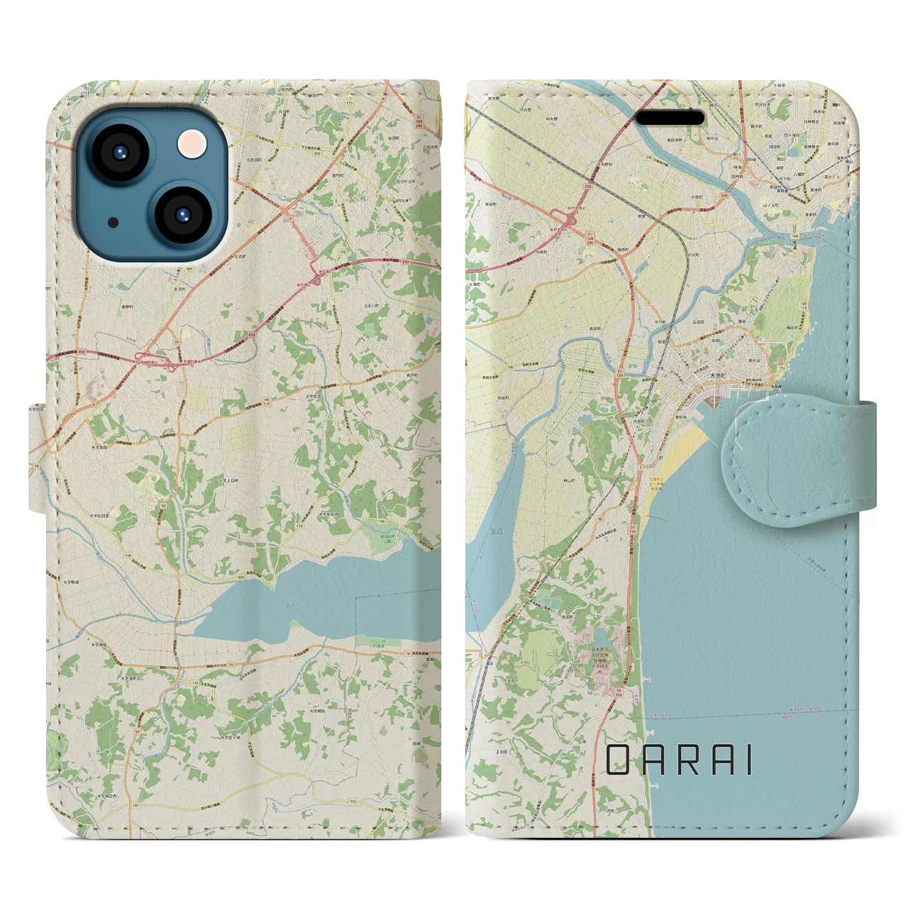 【大洗(茨城県)】地図柄iPhoneケース(手帳タイプ)ナチュラル・iPhone 13 用