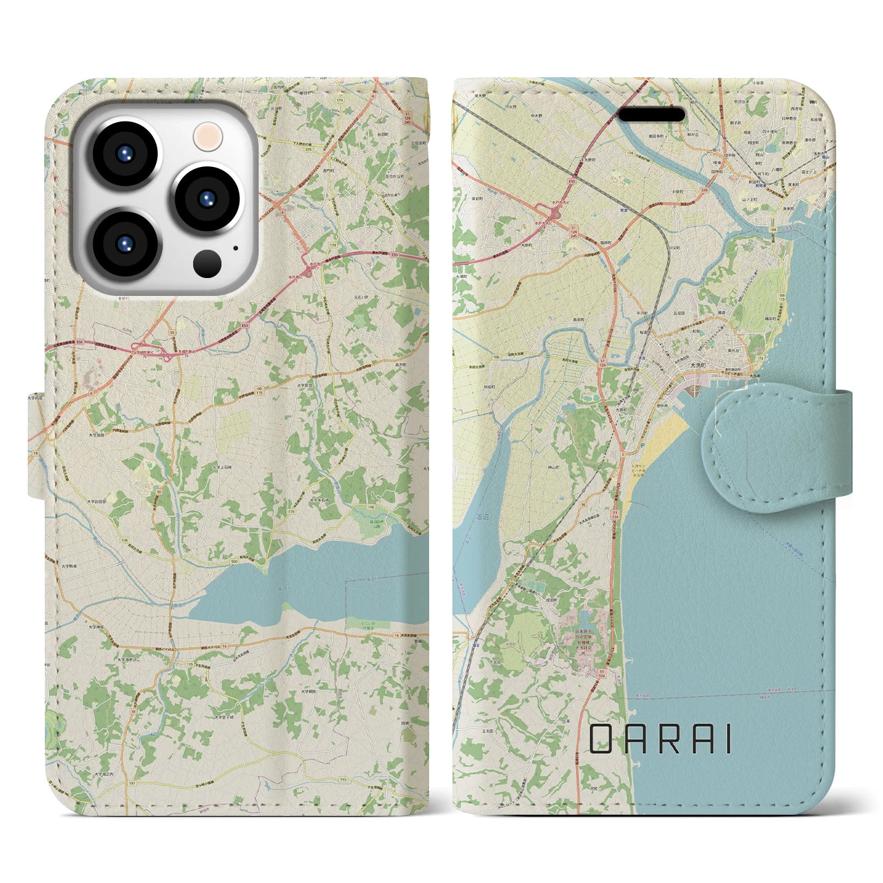【大洗(茨城県)】地図柄iPhoneケース(手帳タイプ)ナチュラル・iPhone 13 Pro 用
