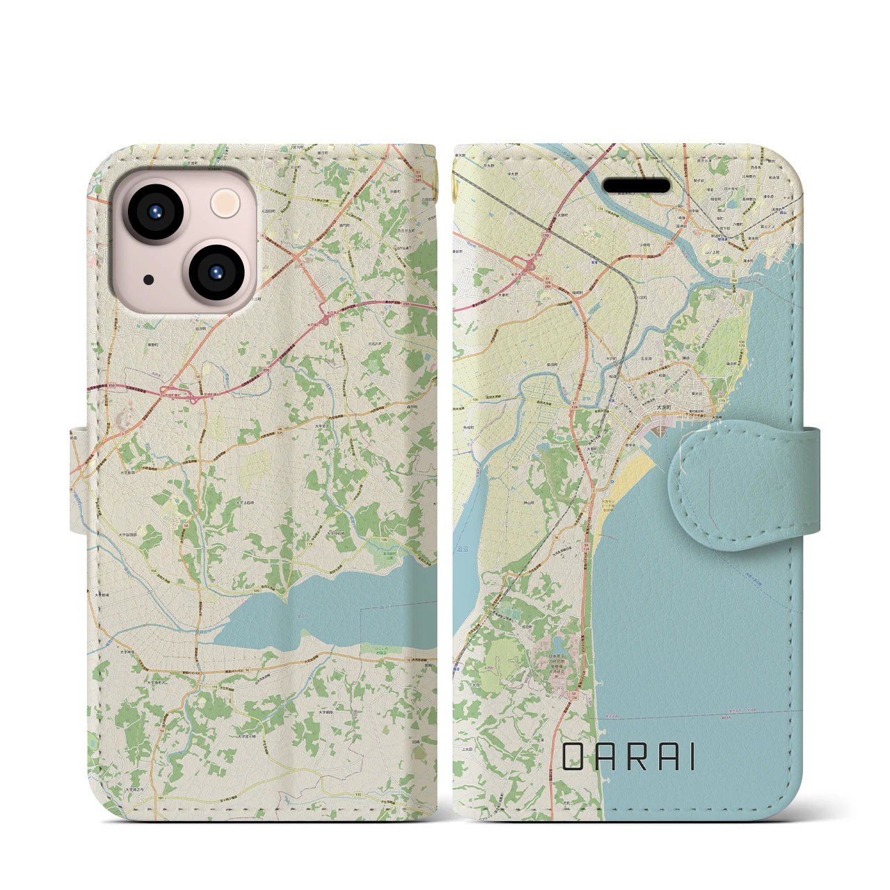 【大洗(茨城県)】地図柄iPhoneケース(手帳タイプ)ナチュラル・iPhone 13 mini 用