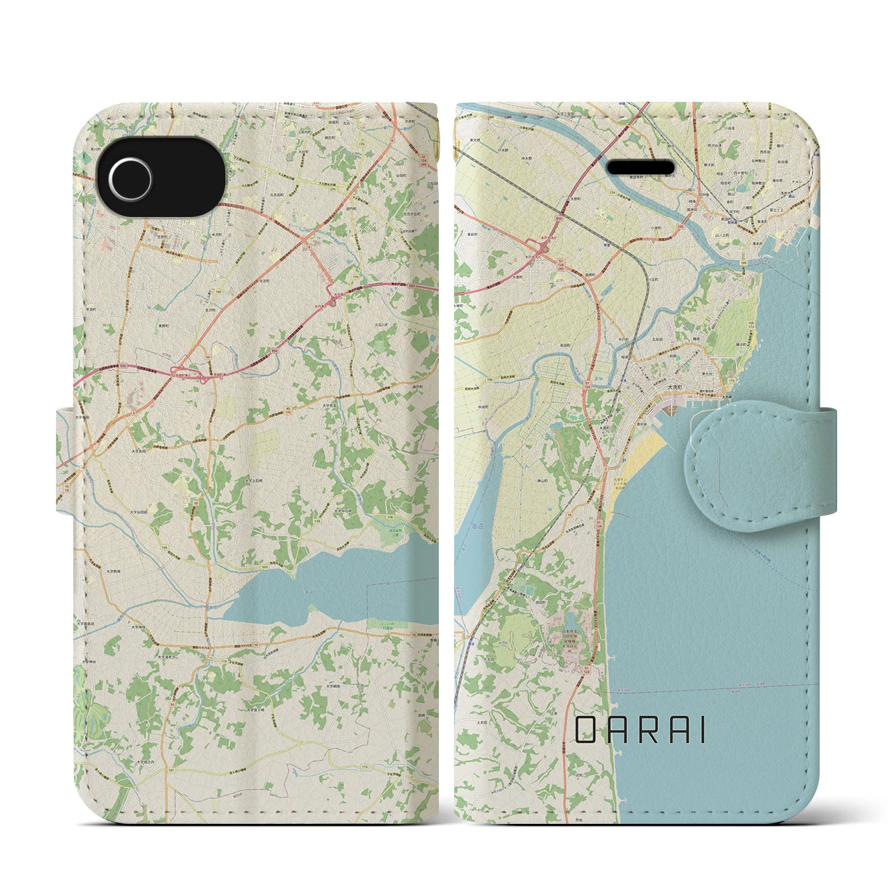 【大洗(茨城県)】地図柄iPhoneケース(手帳タイプ)ナチュラル・iPhone SE(第3 / 第2世代) / 8 / 7 / 6s / 6 用