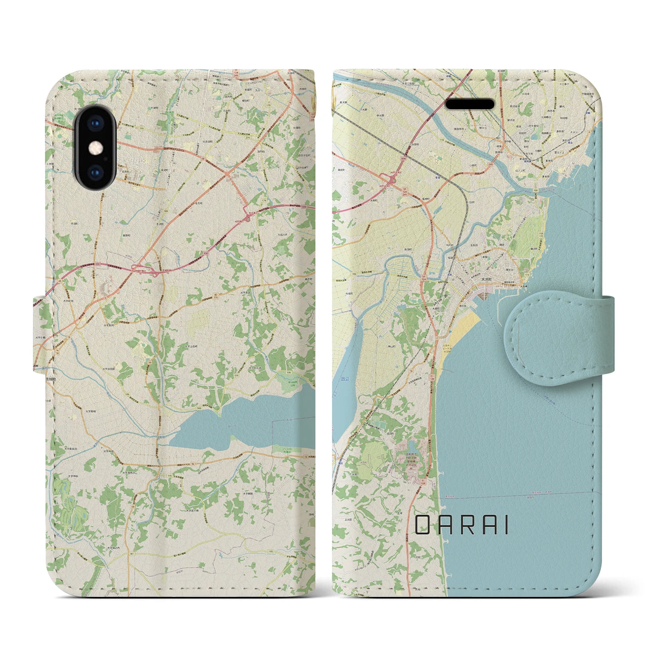 【大洗(茨城県)】地図柄iPhoneケース(手帳タイプ)ナチュラル・iPhone XS / X 用