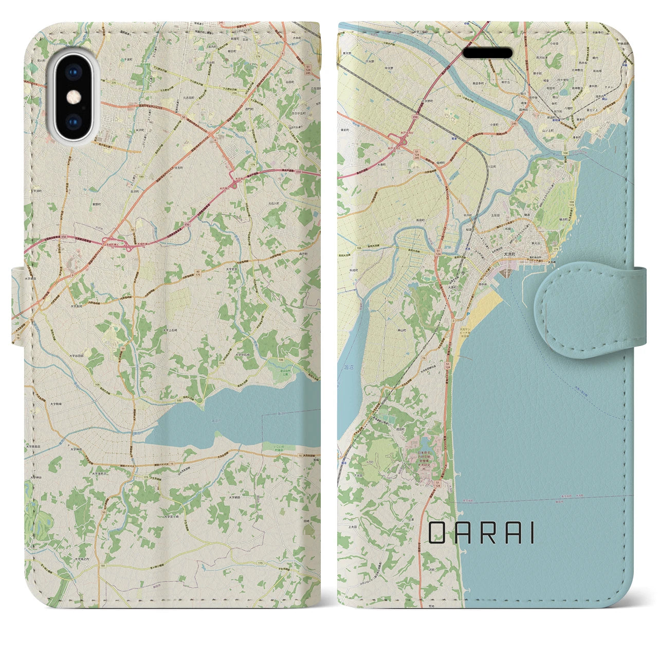 【大洗(茨城県)】地図柄iPhoneケース(手帳タイプ)ナチュラル・iPhone XS Max 用