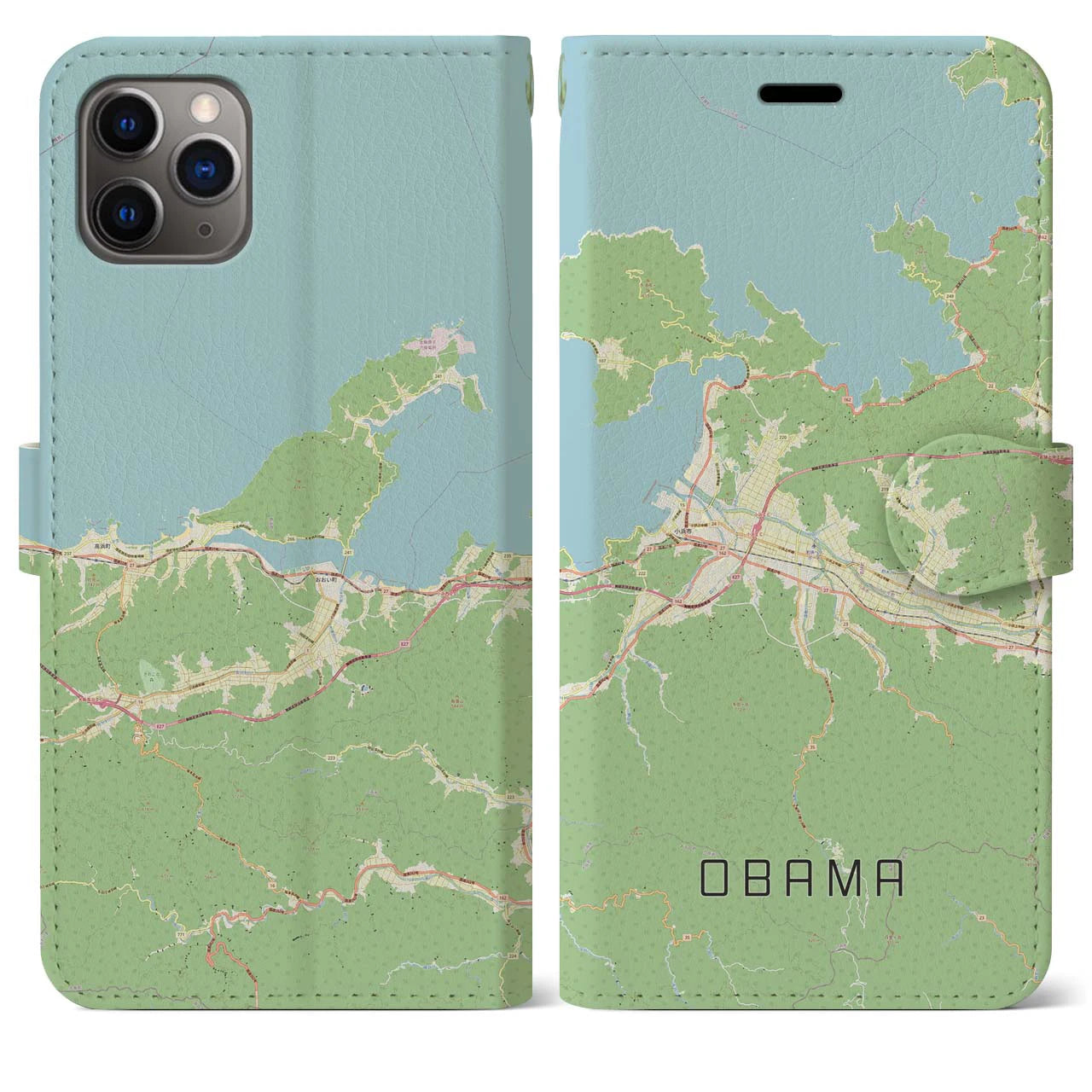 【小浜(福井県)】地図柄iPhoneケース(手帳タイプ)ナチュラル・iPhone 11 Pro Max 用