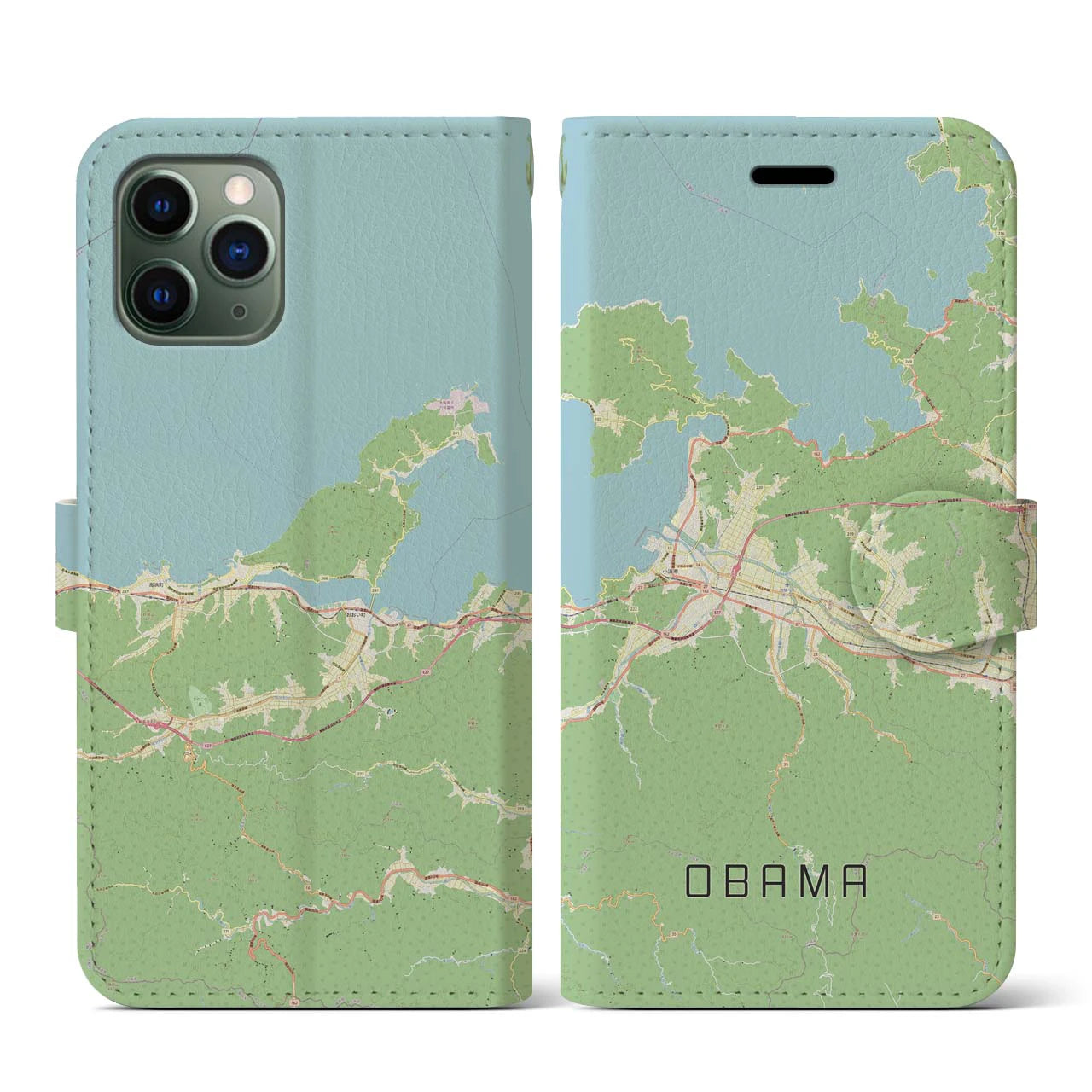 【小浜(福井県)】地図柄iPhoneケース(手帳タイプ)ナチュラル・iPhone 11 Pro 用