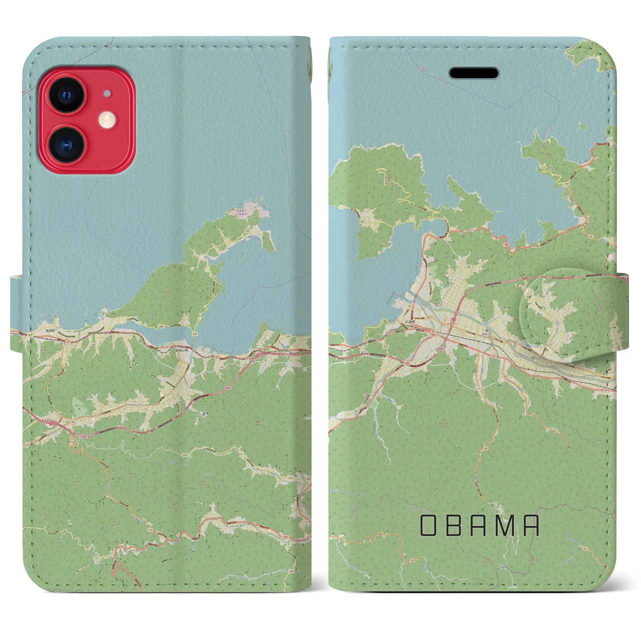 【小浜(福井県)】地図柄iPhoneケース(手帳タイプ)ナチュラル・iPhone 11 用