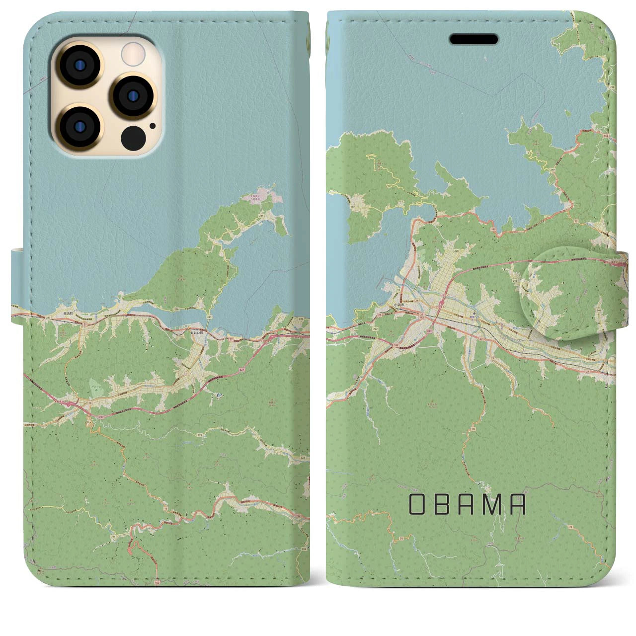 【小浜(福井県)】地図柄iPhoneケース(手帳タイプ)ナチュラル・iPhone 12 Pro Max 用