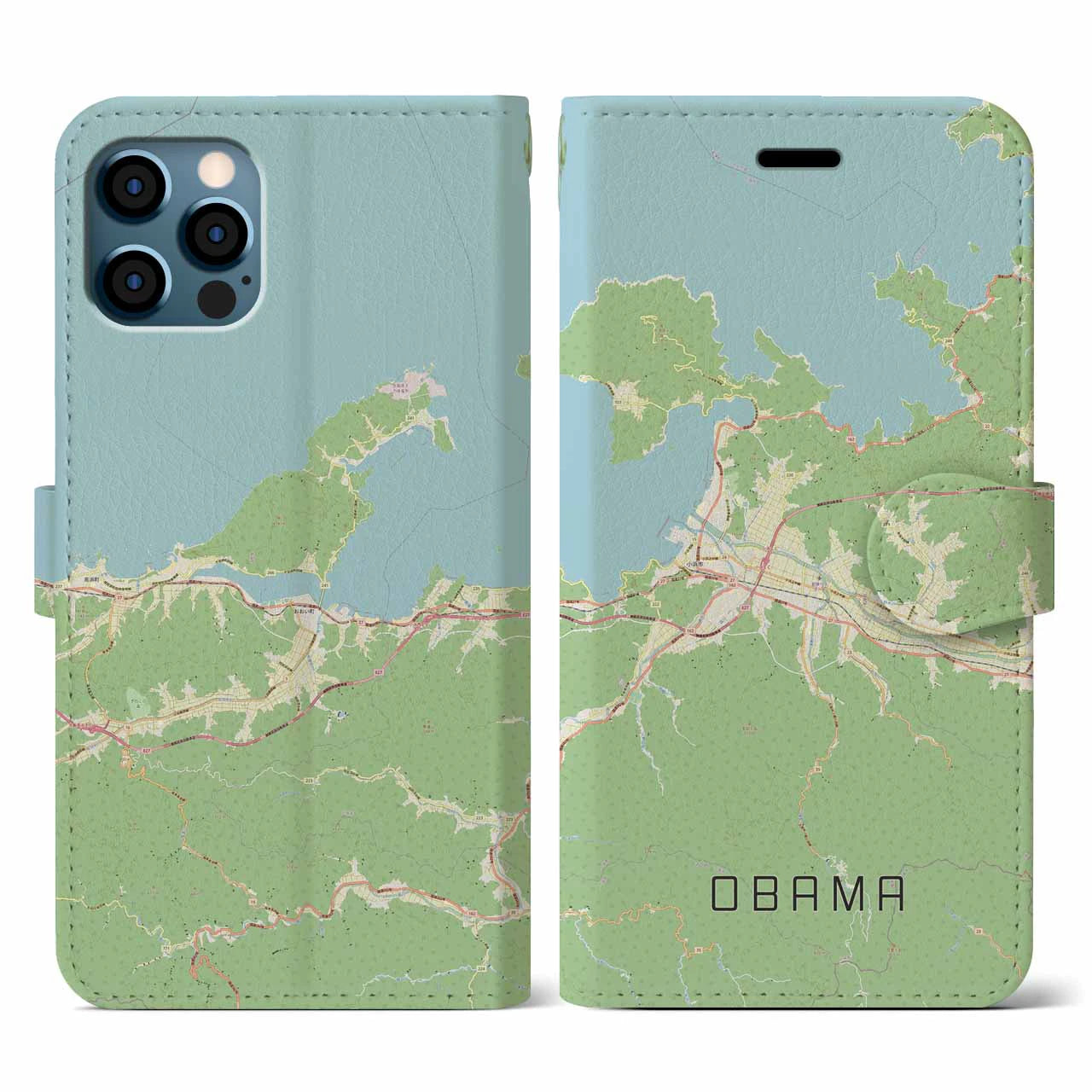 【小浜(福井県)】地図柄iPhoneケース(手帳タイプ)ナチュラル・iPhone 12 / 12 Pro 用