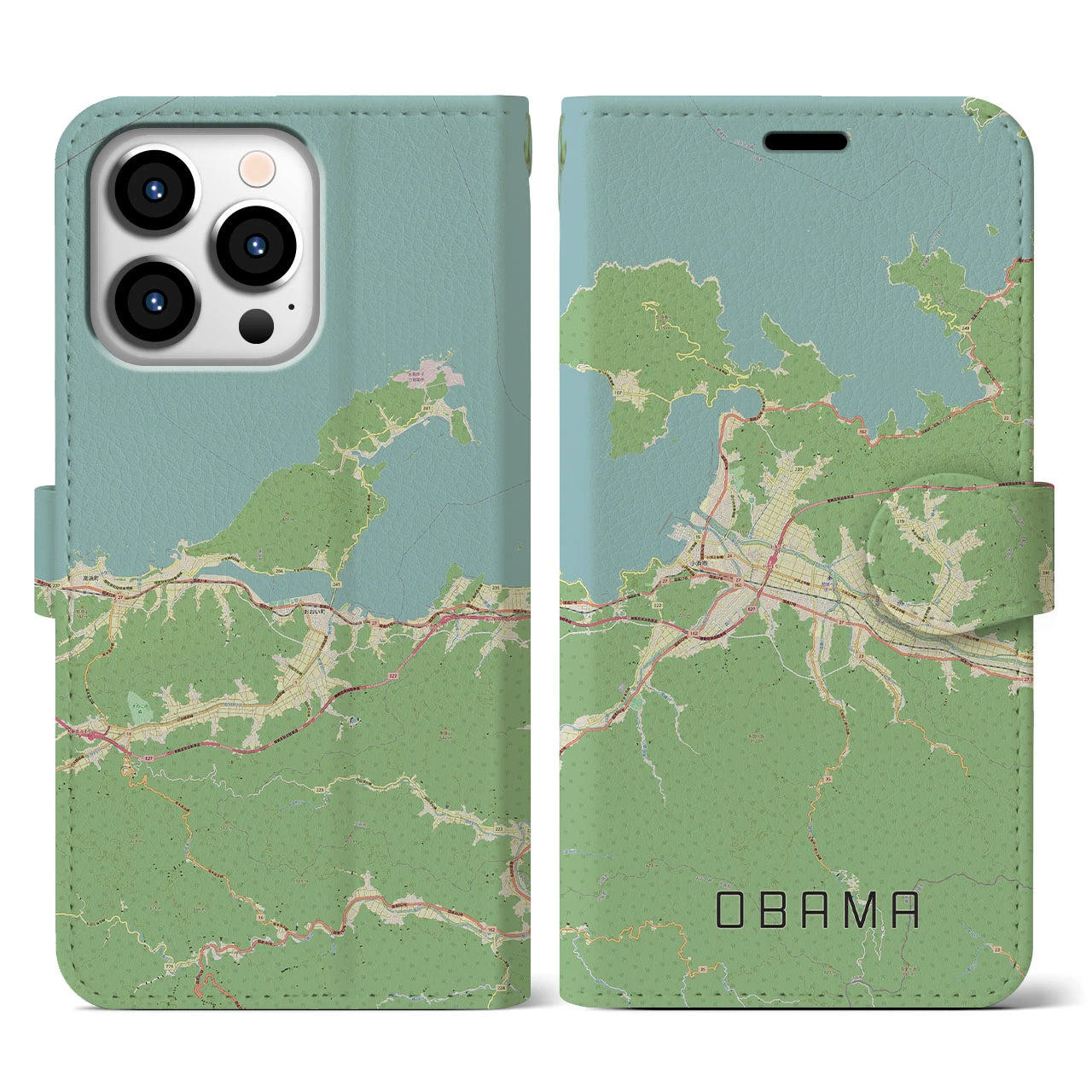 【小浜(福井県)】地図柄iPhoneケース(手帳タイプ)ナチュラル・iPhone 13 Pro 用
