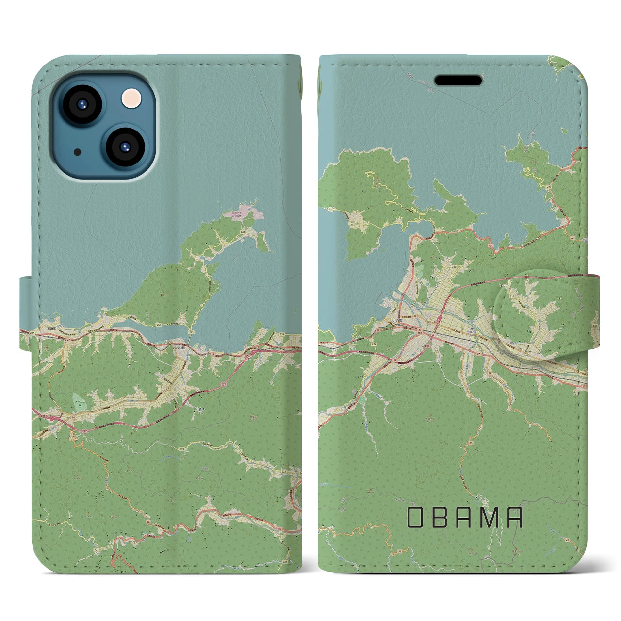 【小浜(福井県)】地図柄iPhoneケース(手帳タイプ)ナチュラル・iPhone 13 用