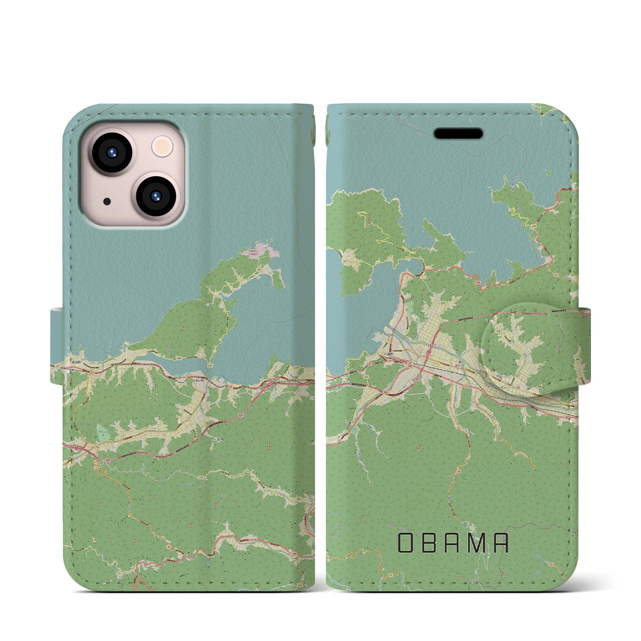 【小浜(福井県)】地図柄iPhoneケース(手帳タイプ)ナチュラル・iPhone 13 mini 用