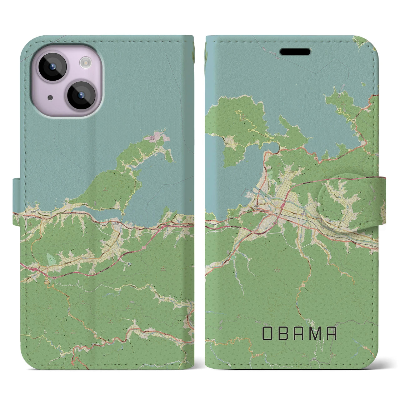 【小浜(福井県)】地図柄iPhoneケース(手帳タイプ)ナチュラル・iPhone 14 用