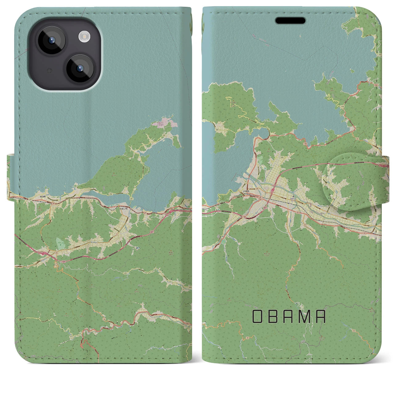 【小浜(福井県)】地図柄iPhoneケース(手帳タイプ)ナチュラル・iPhone 14 Plus 用