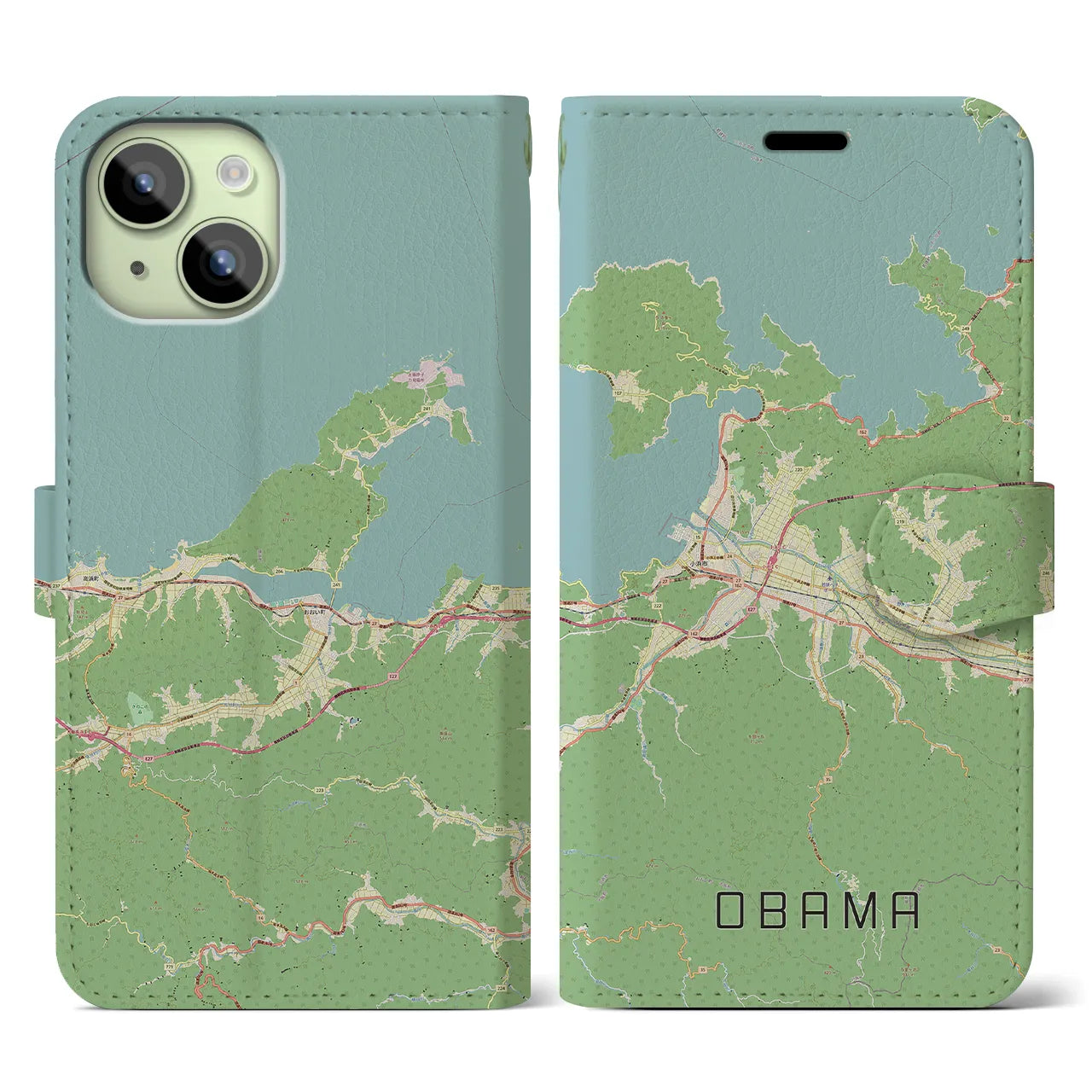 【小浜(福井県)】地図柄iPhoneケース(手帳タイプ)ナチュラル・iPhone 15 用