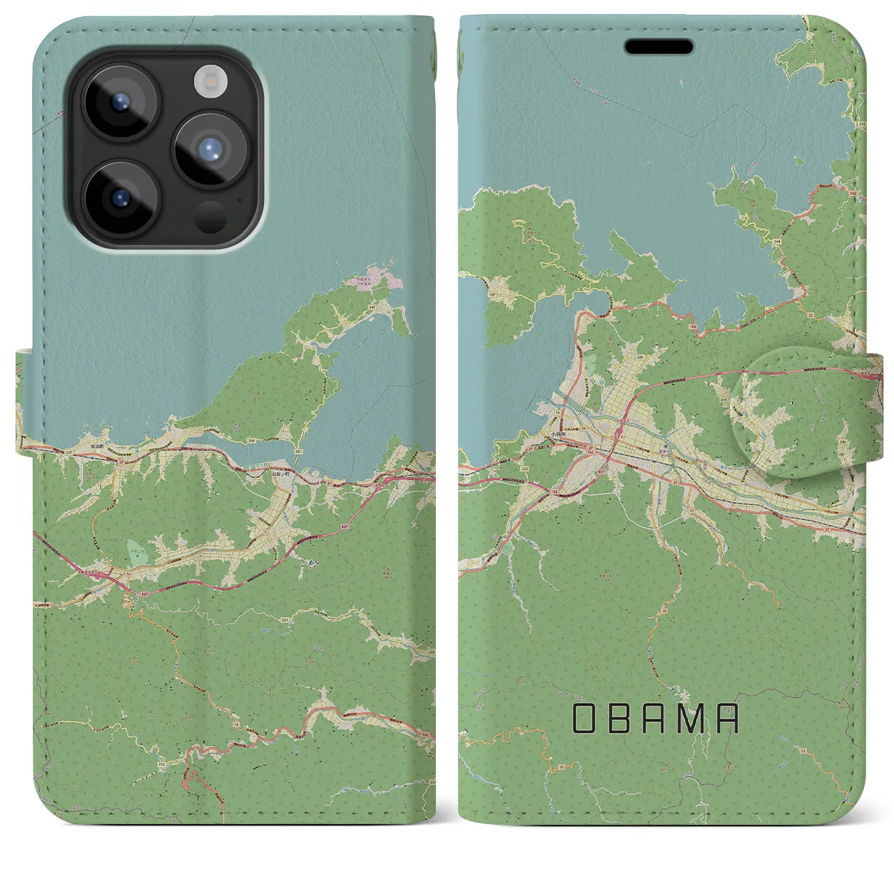 【小浜(福井県)】地図柄iPhoneケース(手帳タイプ)ナチュラル・iPhone 15 Pro Max 用