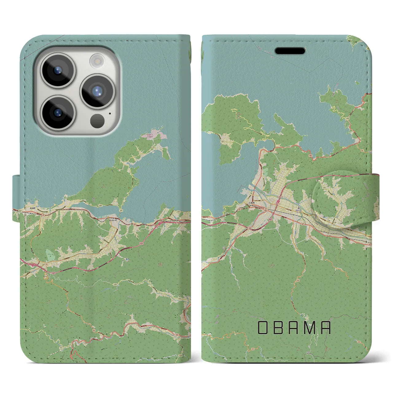 【小浜(福井県)】地図柄iPhoneケース(手帳タイプ)ナチュラル・iPhone 15 Pro 用