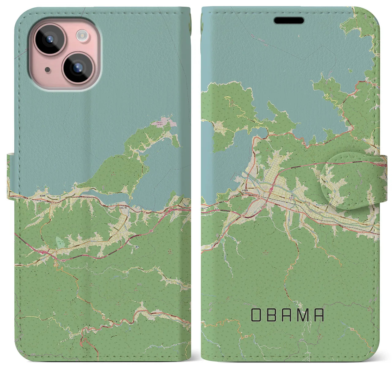 【小浜(福井県)】地図柄iPhoneケース(手帳タイプ)ナチュラル・iPhone 15 Plus 用