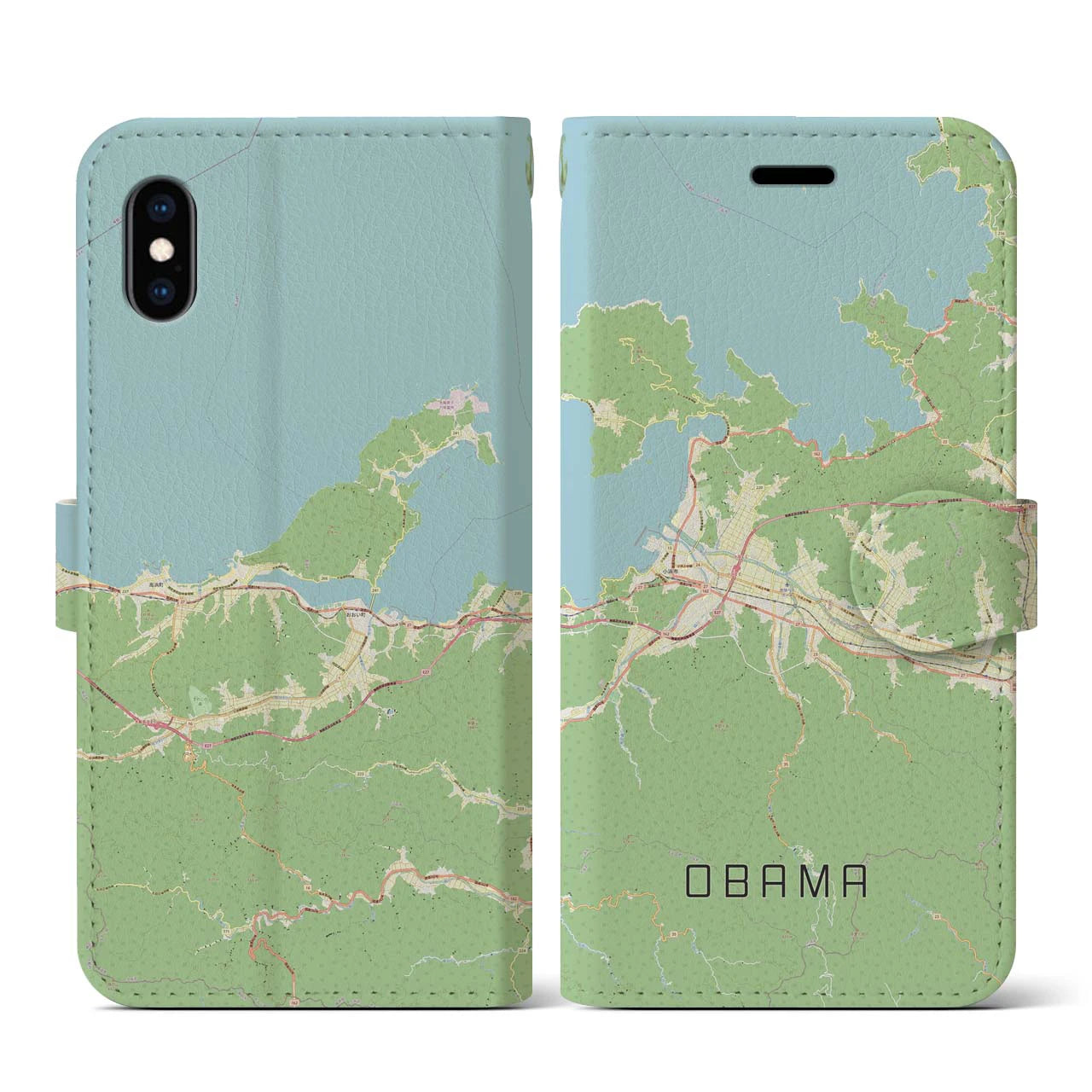 【小浜(福井県)】地図柄iPhoneケース(手帳タイプ)ナチュラル・iPhone XS / X 用