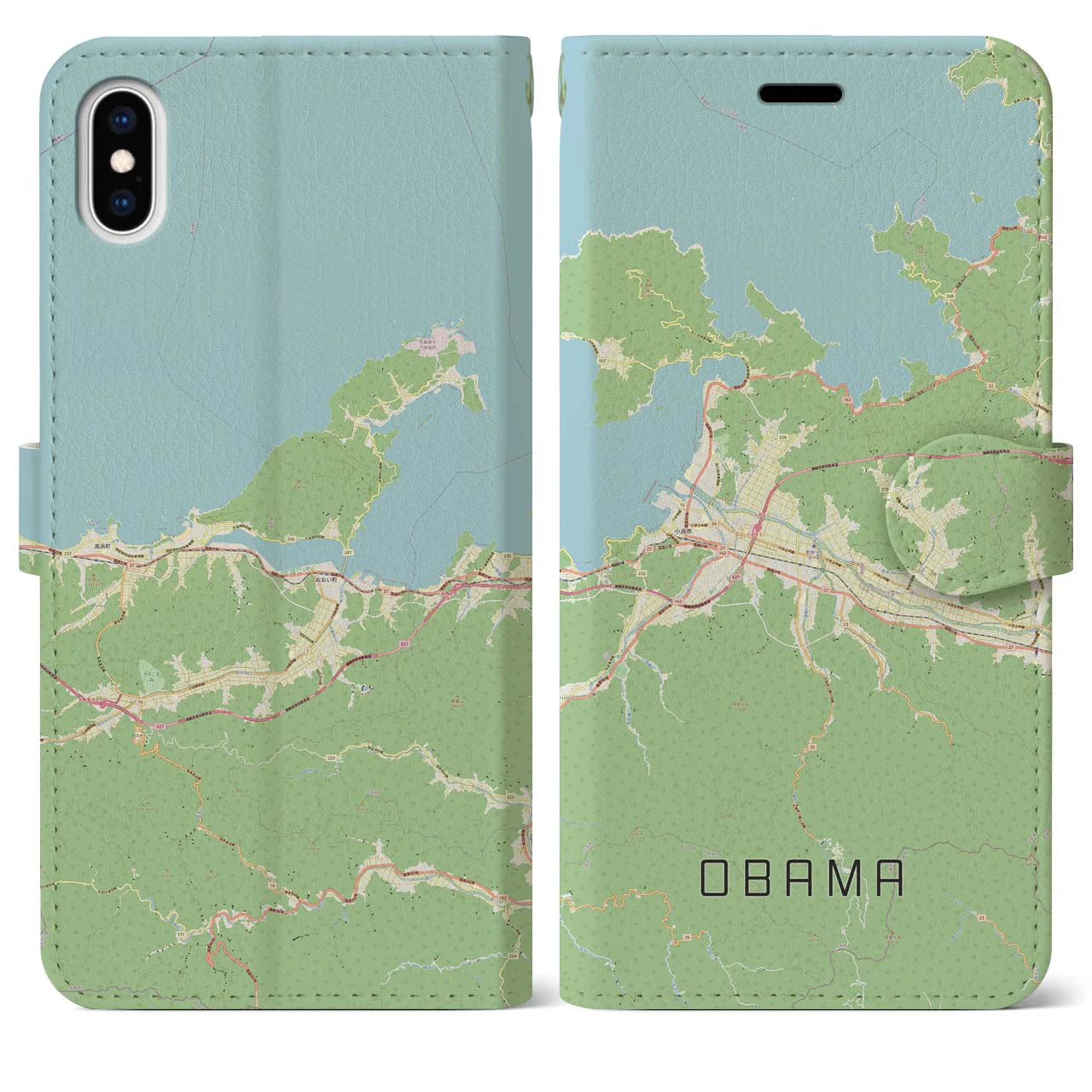 【小浜(福井県)】地図柄iPhoneケース(手帳タイプ)ナチュラル・iPhone XS Max 用