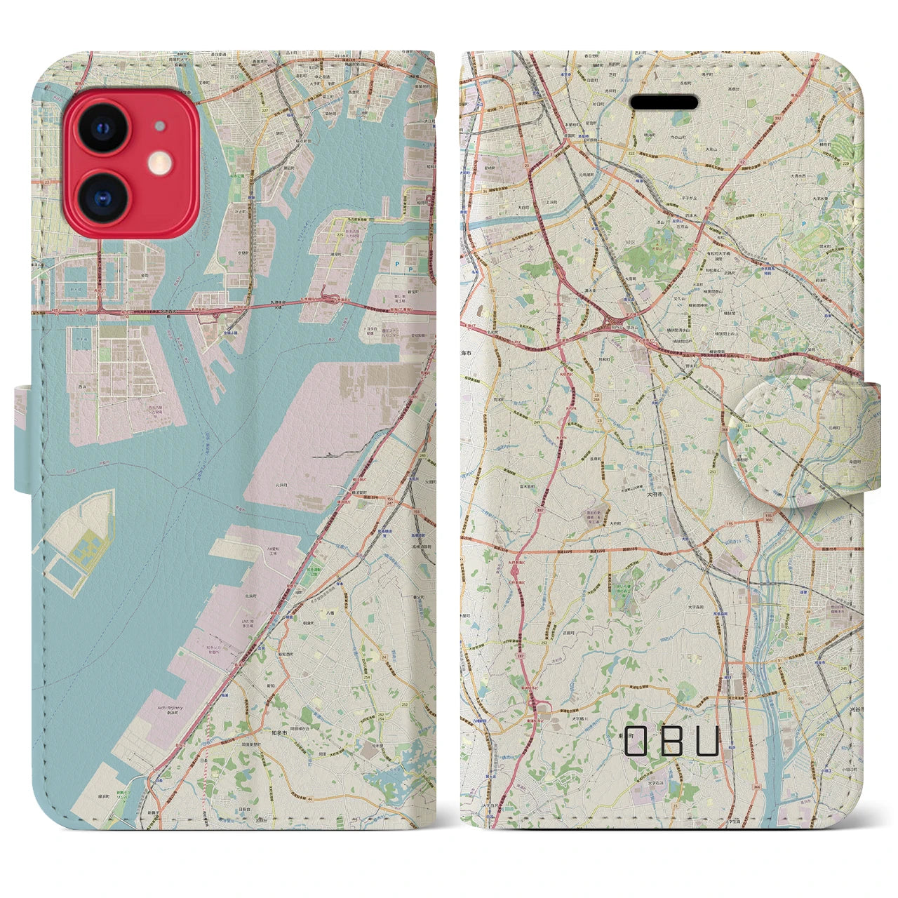 【大府(愛知県)】地図柄iPhoneケース(手帳タイプ)ナチュラル・iPhone 11 用