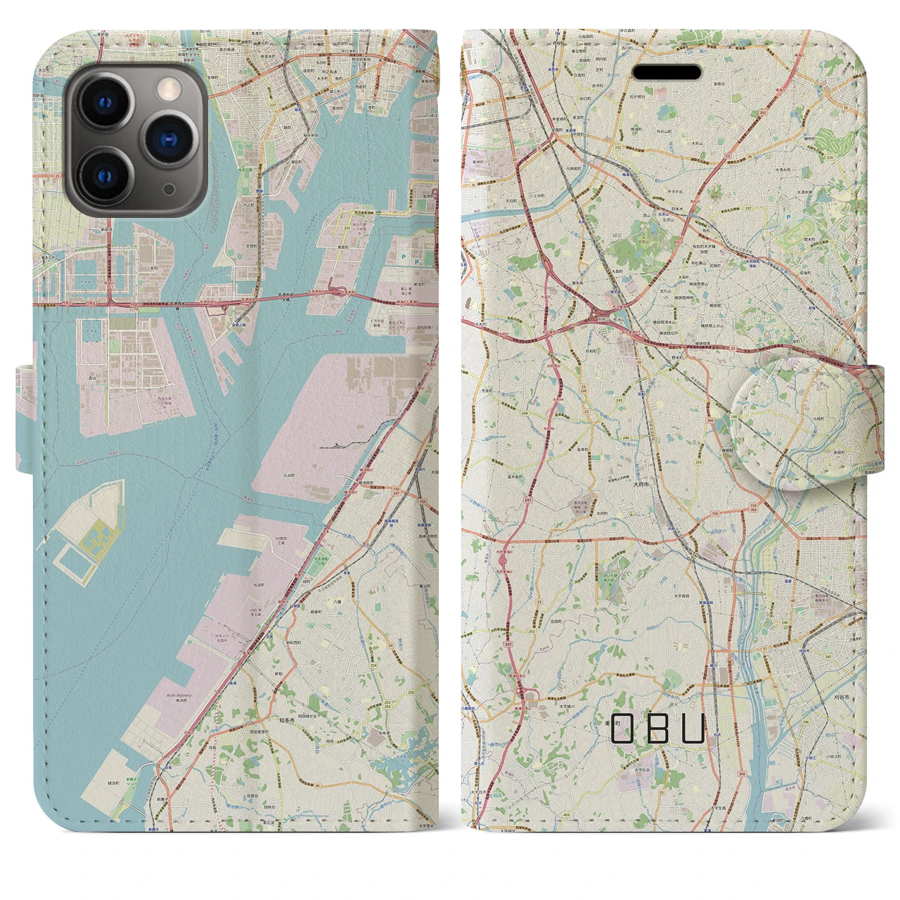 【大府(愛知県)】地図柄iPhoneケース(手帳タイプ)ナチュラル・iPhone 11 Pro Max 用