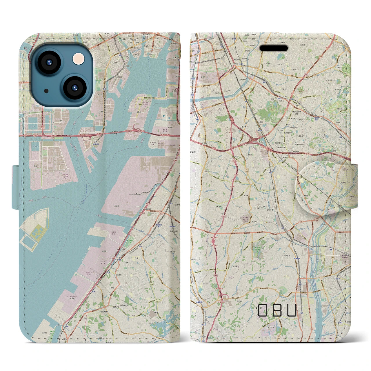 【大府(愛知県)】地図柄iPhoneケース(手帳タイプ)ナチュラル・iPhone 13 用