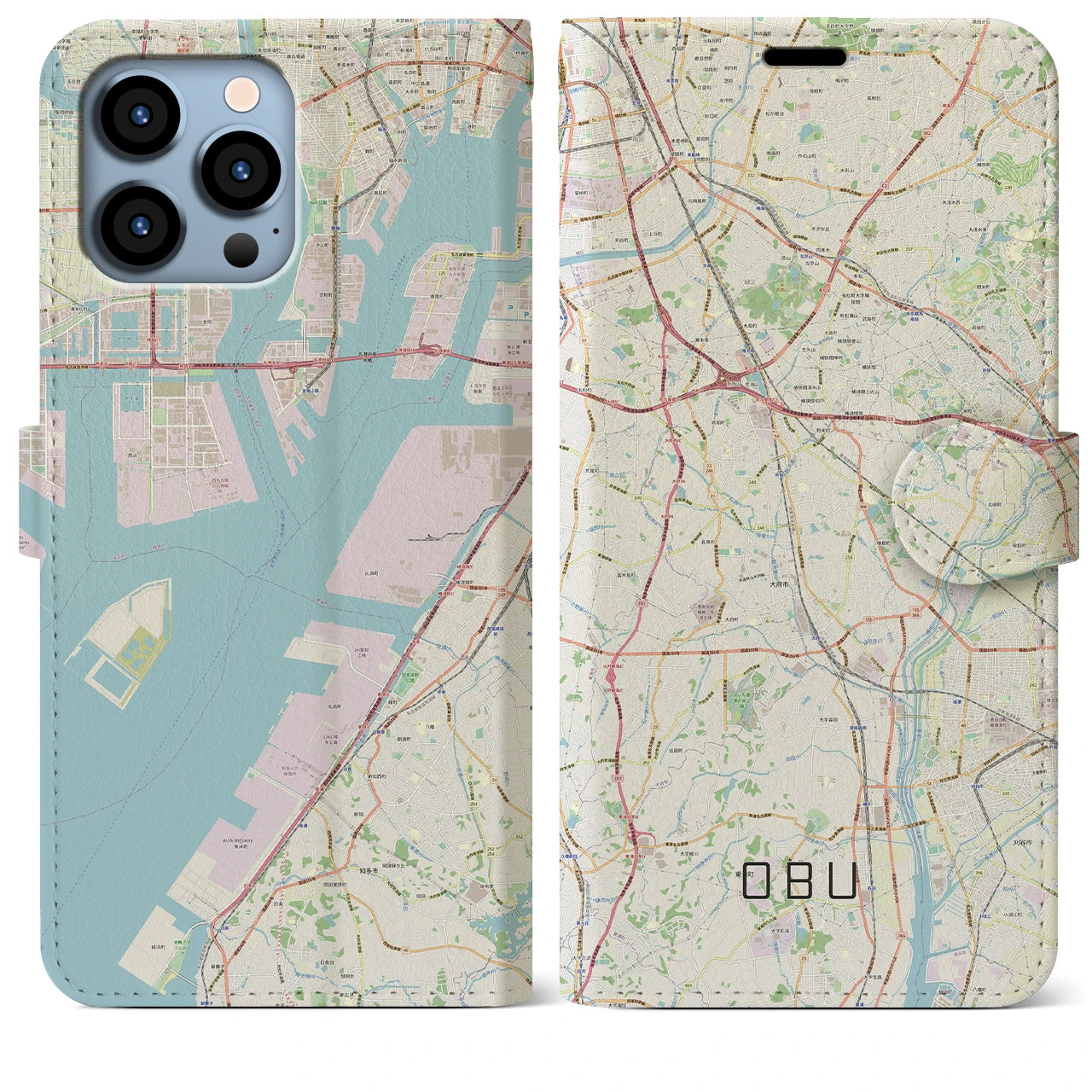 【大府(愛知県)】地図柄iPhoneケース(手帳タイプ)ナチュラル・iPhone 13 Pro Max 用