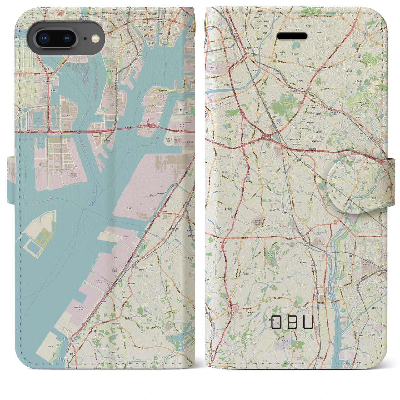 【大府(愛知県)】地図柄iPhoneケース(手帳タイプ)ナチュラル・iPhone 8Plus /7Plus / 6sPlus / 6Plus 用