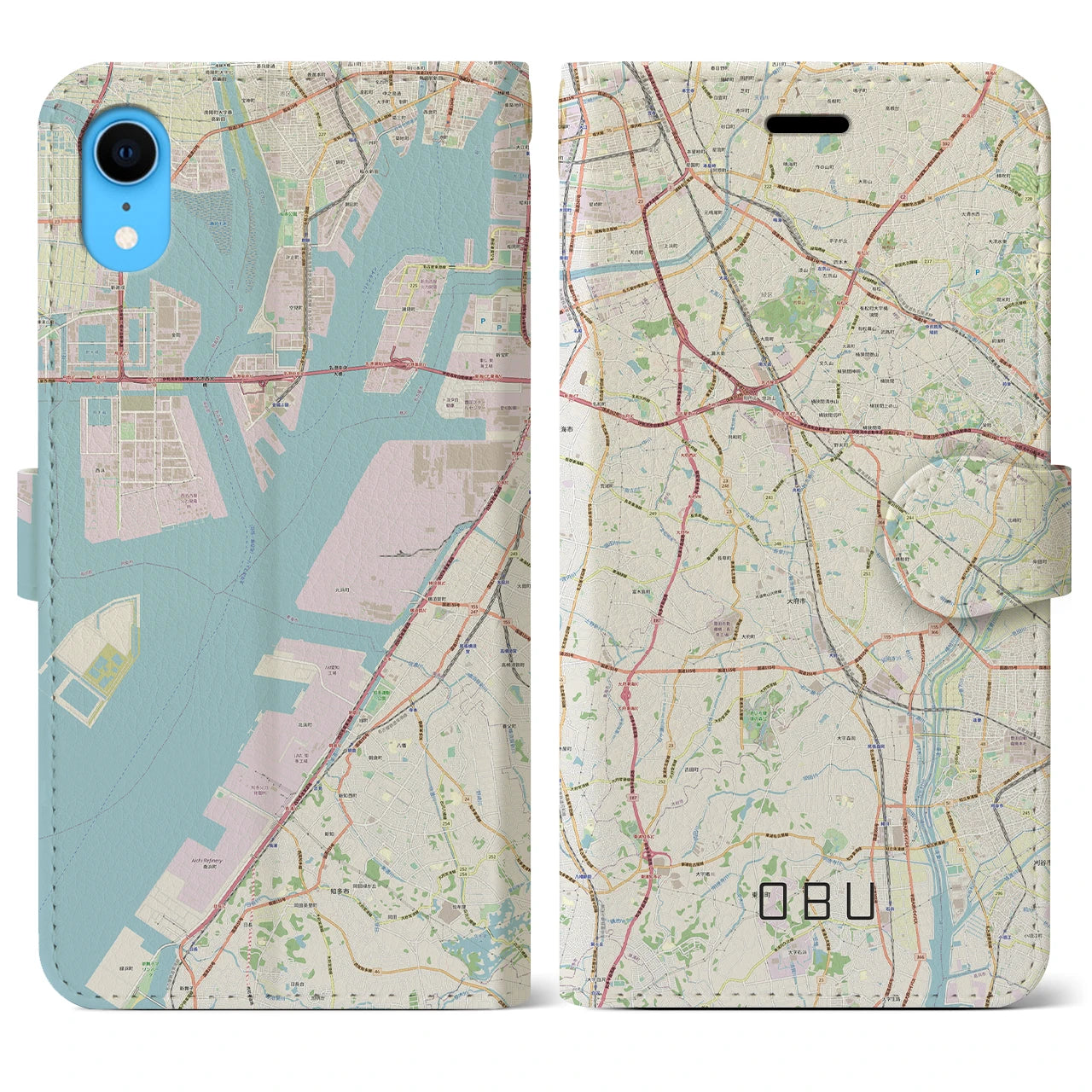 【大府(愛知県)】地図柄iPhoneケース(手帳タイプ)ナチュラル・iPhone XR 用