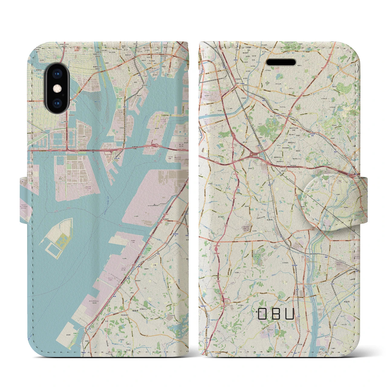 【大府(愛知県)】地図柄iPhoneケース(手帳タイプ)ナチュラル・iPhone XS / X 用