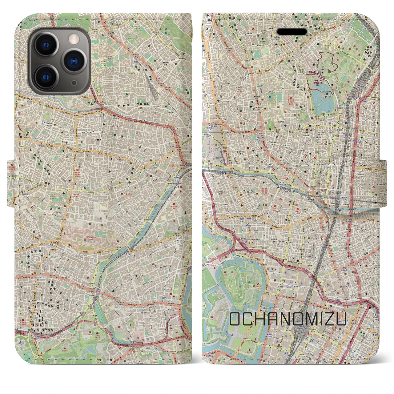 【御茶ノ水(東京都)】地図柄iPhoneケース(手帳タイプ)ナチュラル・iPhone 11 Pro Max 用