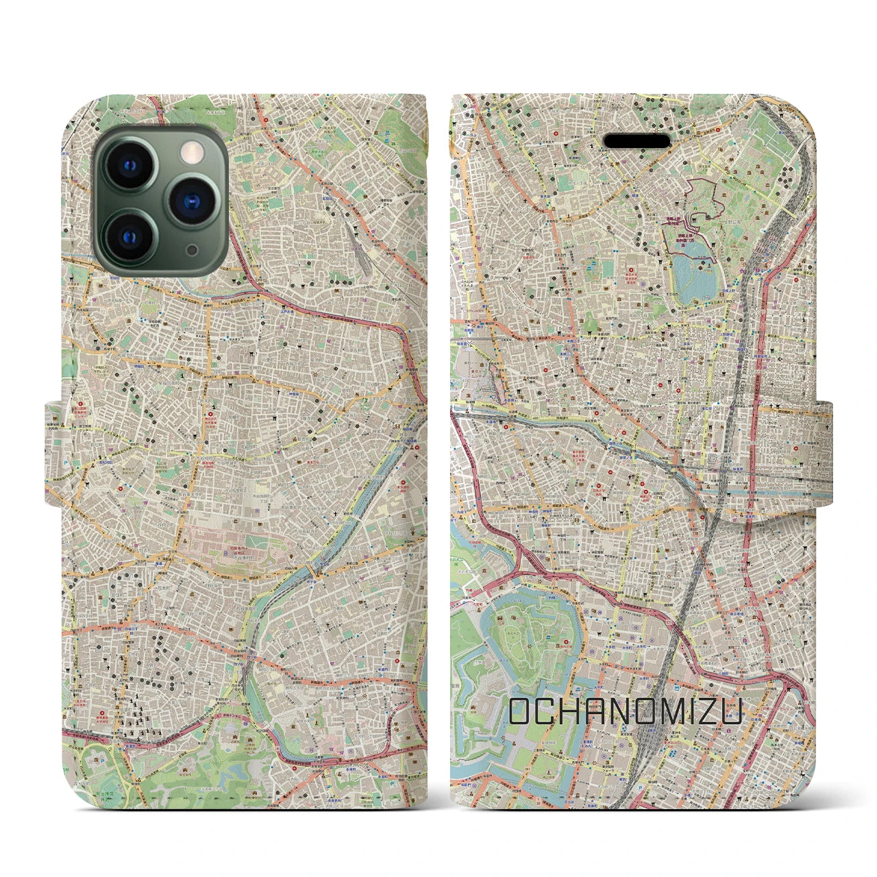 【御茶ノ水(東京都)】地図柄iPhoneケース(手帳タイプ)ナチュラル・iPhone 11 Pro 用